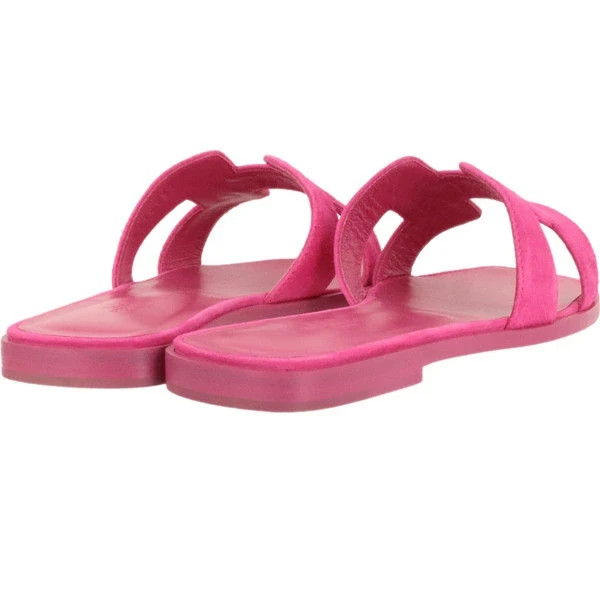 New Auth HERMES ORAN SANDAL Velor Chevre leather Pink Flat 37 size Women