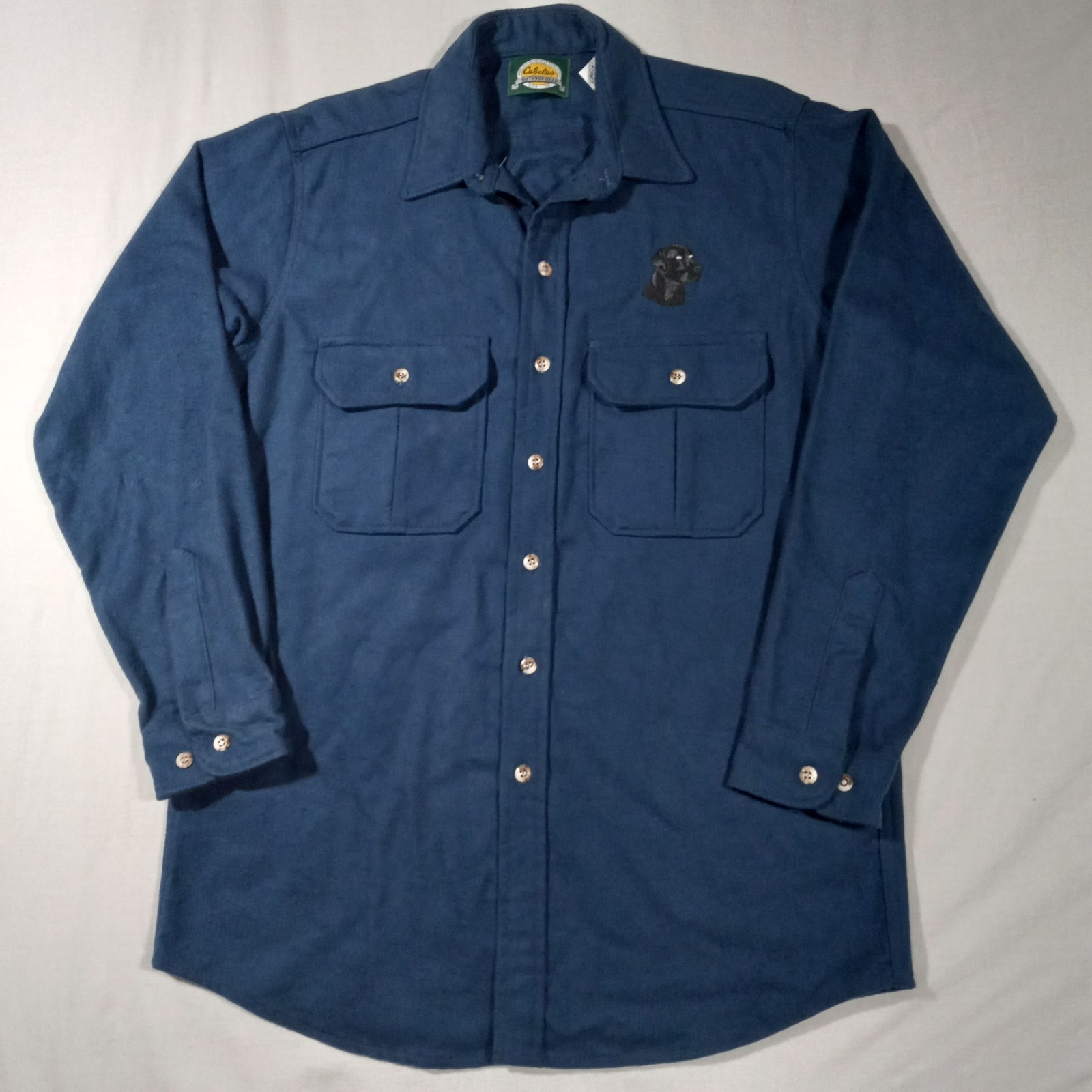 L Tall 90s Y2K Cabelas Chamois Cotton Black Lab Dog Flannel Shirt USA Vintage