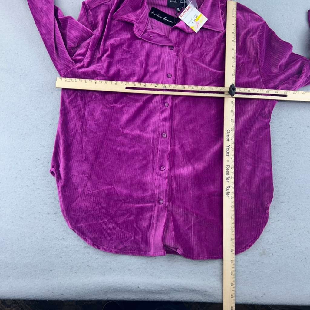 Hunter & Brown Shirt Womens Medium Purple Velvet Button Up Long Sleeves Top NWT