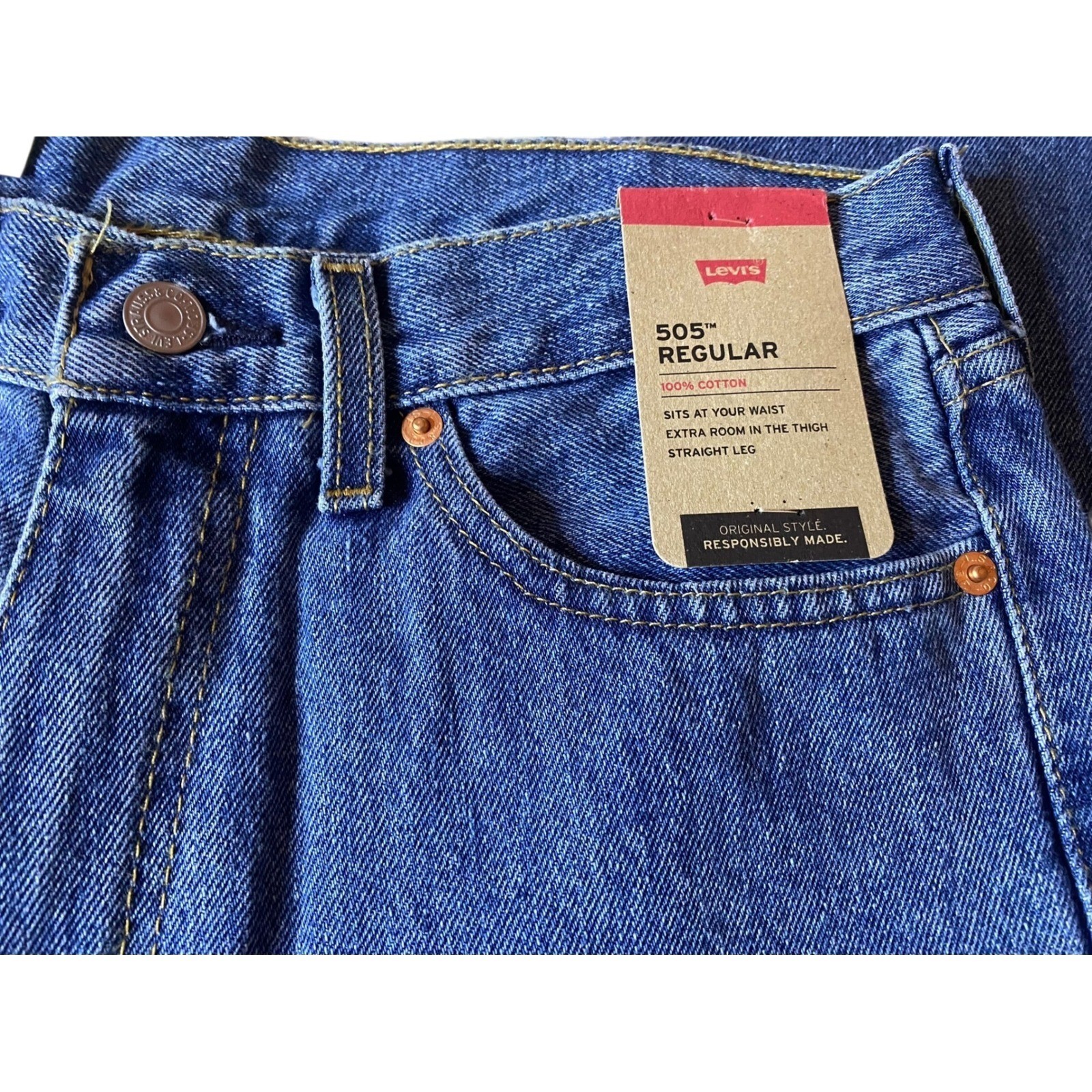 Levi’s 505 Regular Fit Blue Denim Jeans Men’s Size 30×34 Straight Leg Cotton