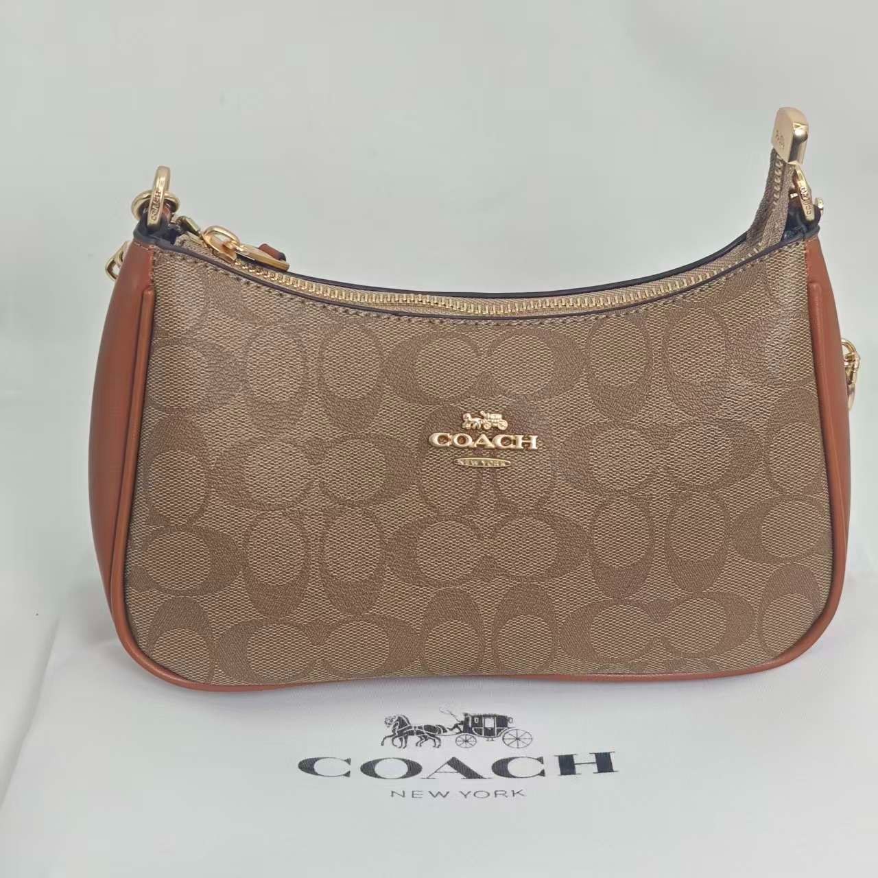 Coach Teri Brown Signature Canvas Shoulder Bag Women Everyday Purse