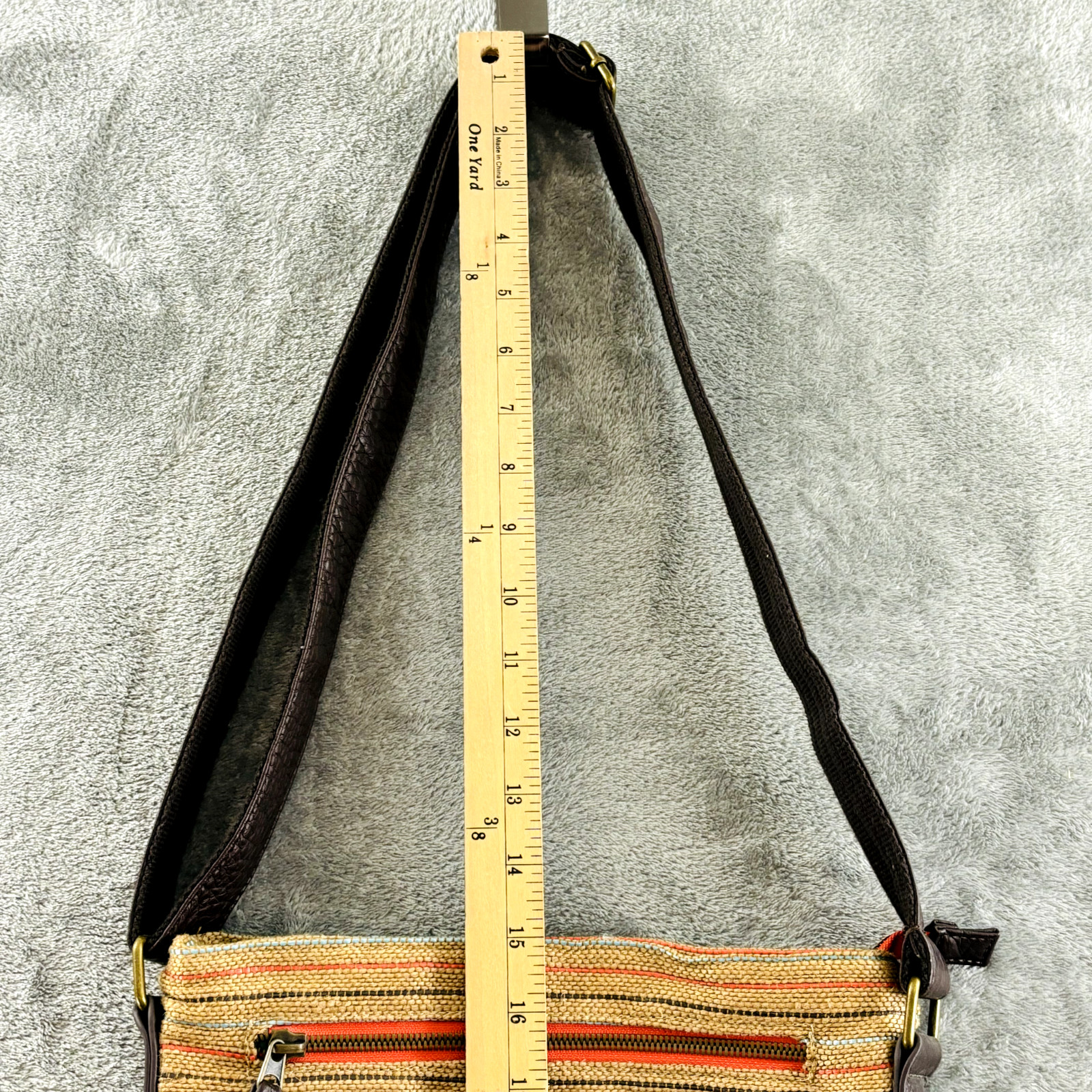 Pistil Gotta Run Bag Brown Burlap Stripe Crossbody Purse Adjustable Strap Zipper