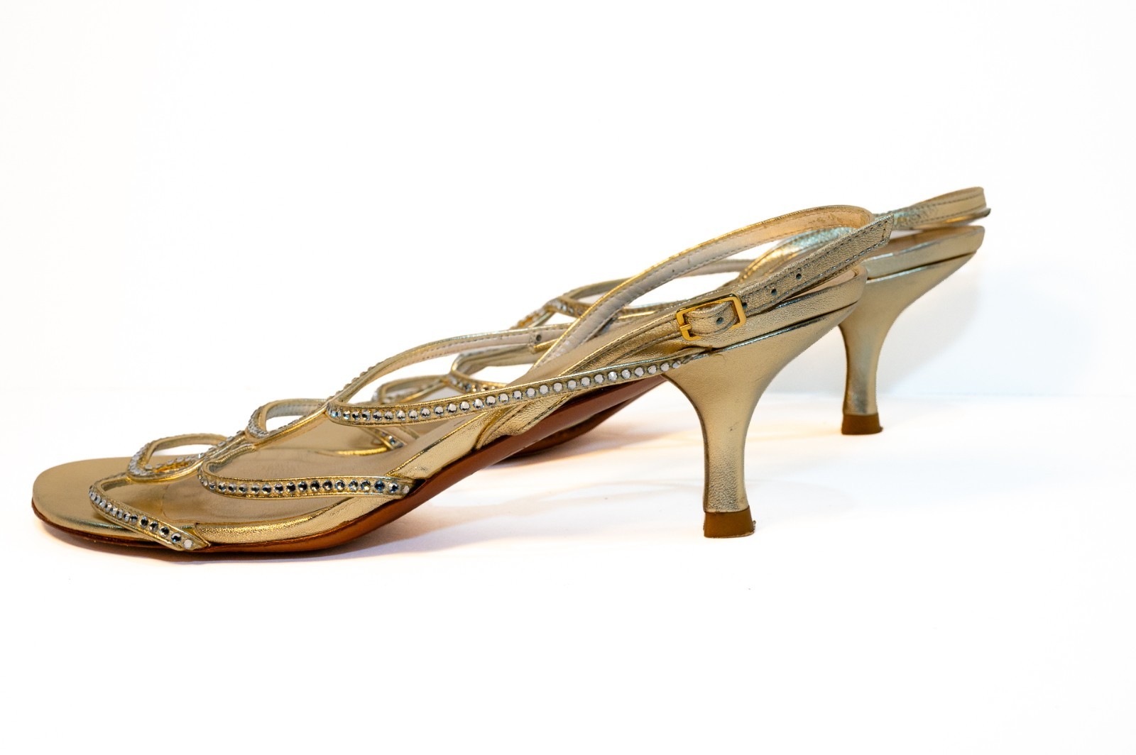 Stuart Weitzman Gold Metallic Rhinestone Slingback Sandals Women’s 8.5 M Spain