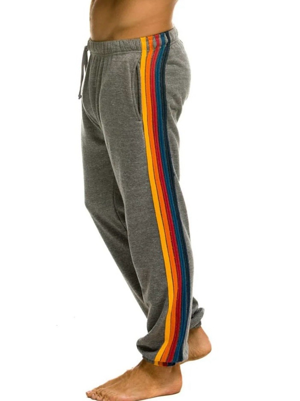 Aviator Nation Men’s Classic Five stripe sweatpants in heather gray.