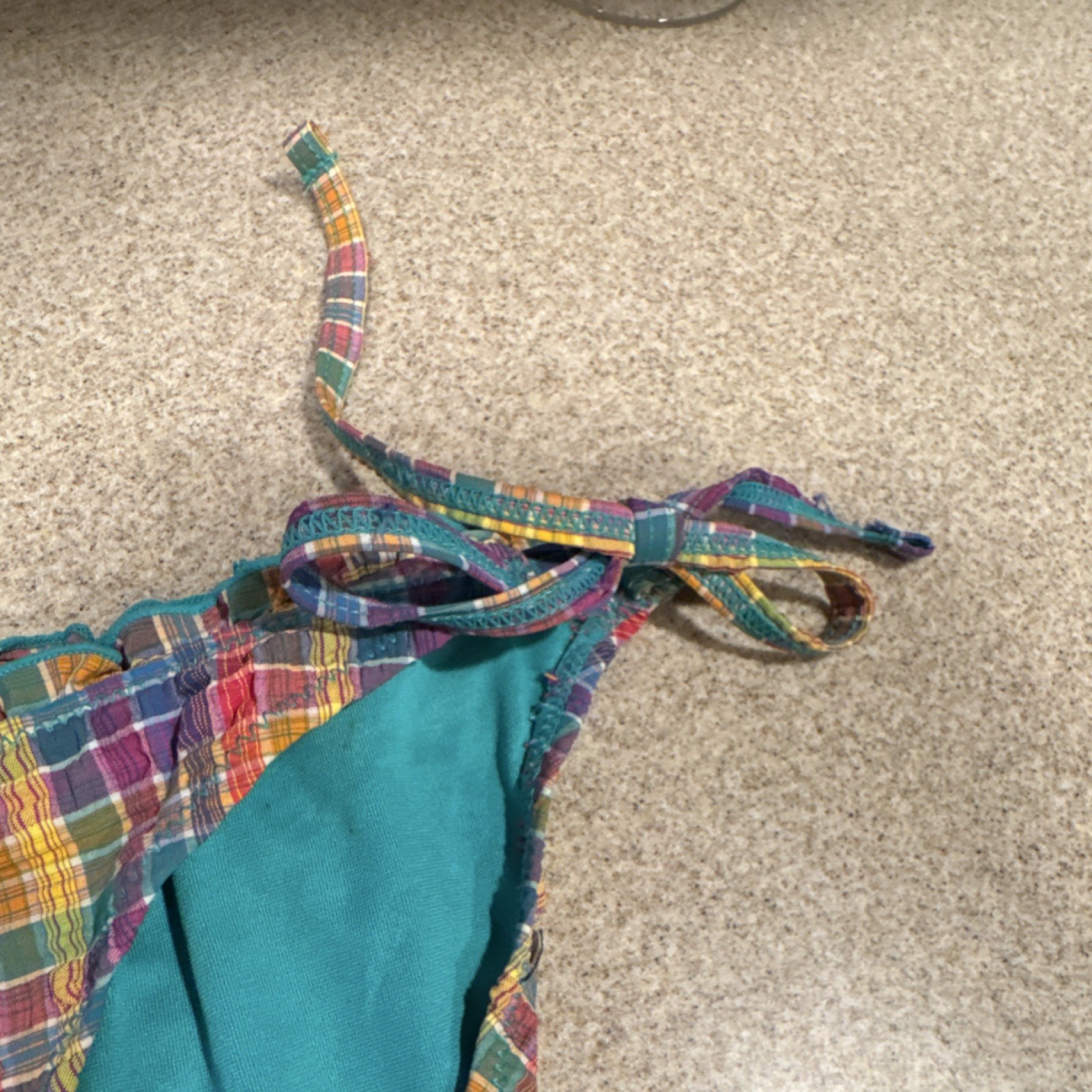 Xhilaration Plaid Side Tie Bikini Swim Bottom Multicolor Turquoise Lined L