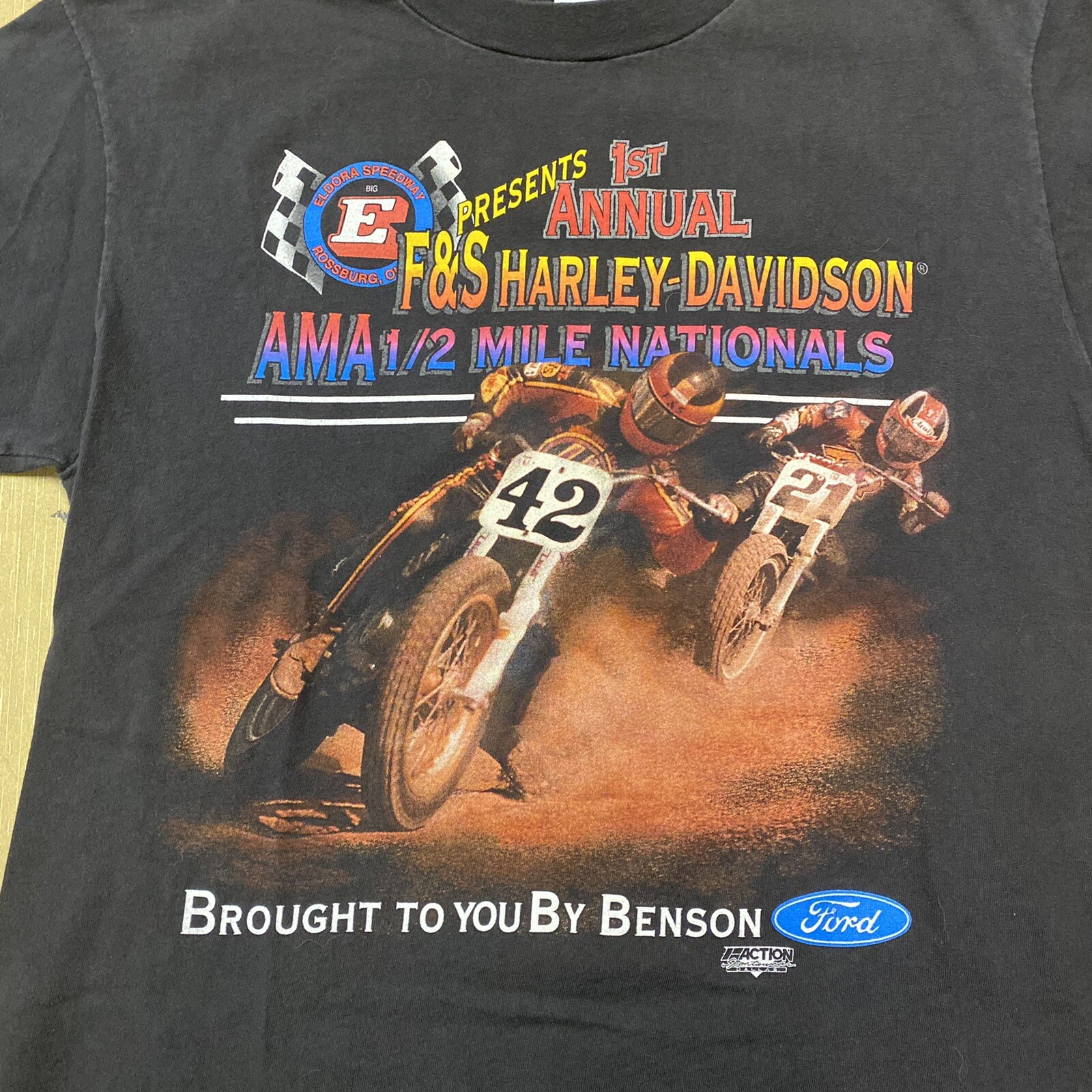 Vintage AMA Motorcycle Racing Eldora Speedway 1st Annual Tshirt Size L Harley