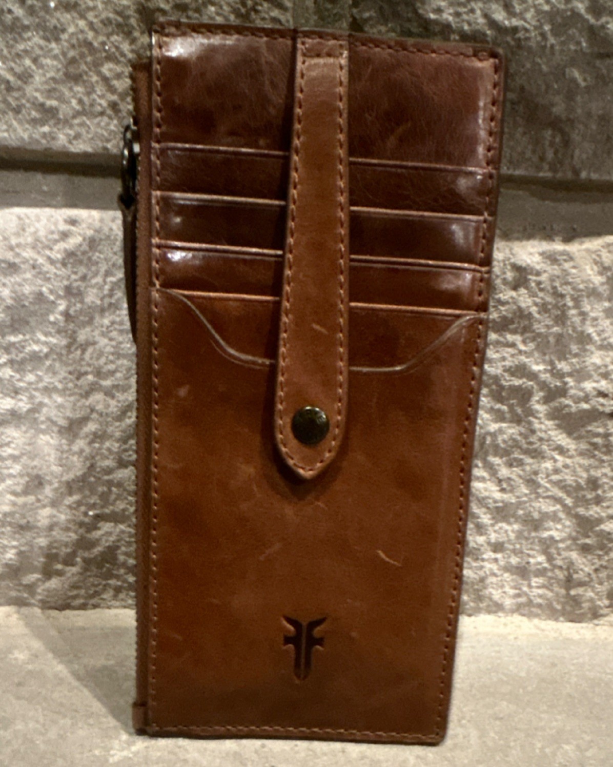 Frye Melissa Snap Card Wallet Cognac Leather Slim Card Case Excellent Condition