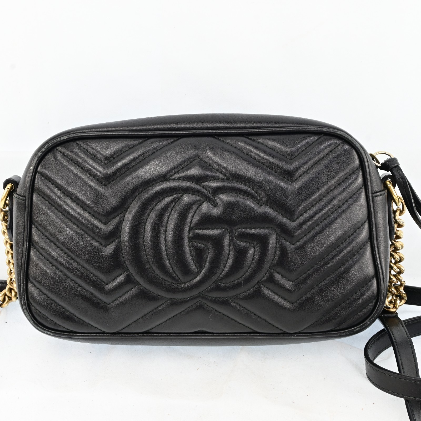 Auth GUCCI GG Marmont Chain Shoulder Cross Bag Leather 447632 Black F1594SG708