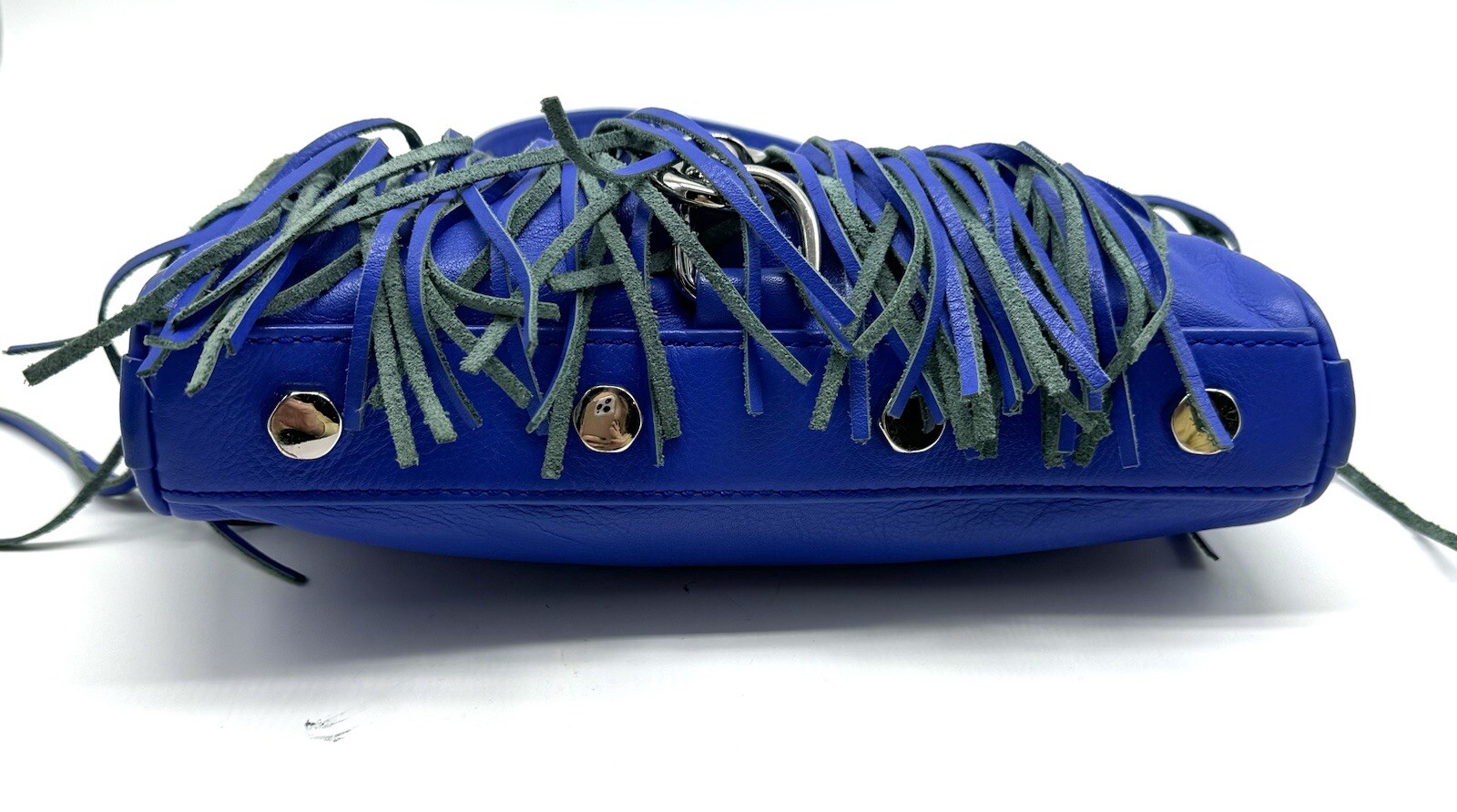 Rebecca Minkoff Mini MAC Fringe Crossbody Bag Cobalt Blue Leather Chain NWOT