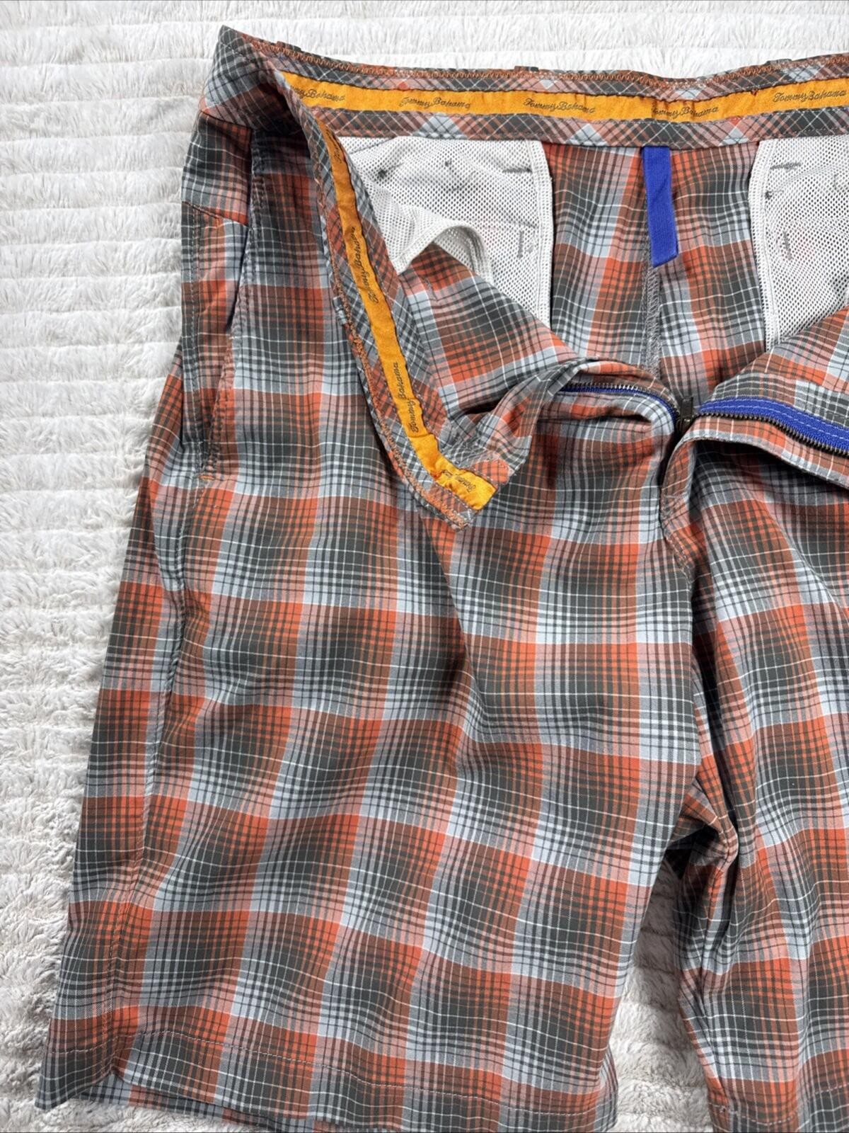 Tommy Bahama Paradise Tech Men Size 39×9” Orange Plaid Performance Shorts Mesh