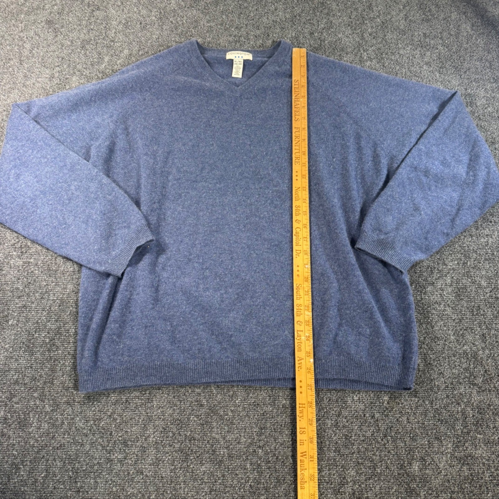 Covington Mens Blue 100% Cashmere V-Neck Raglan Sleeve Sweater XL 46-48 Heather