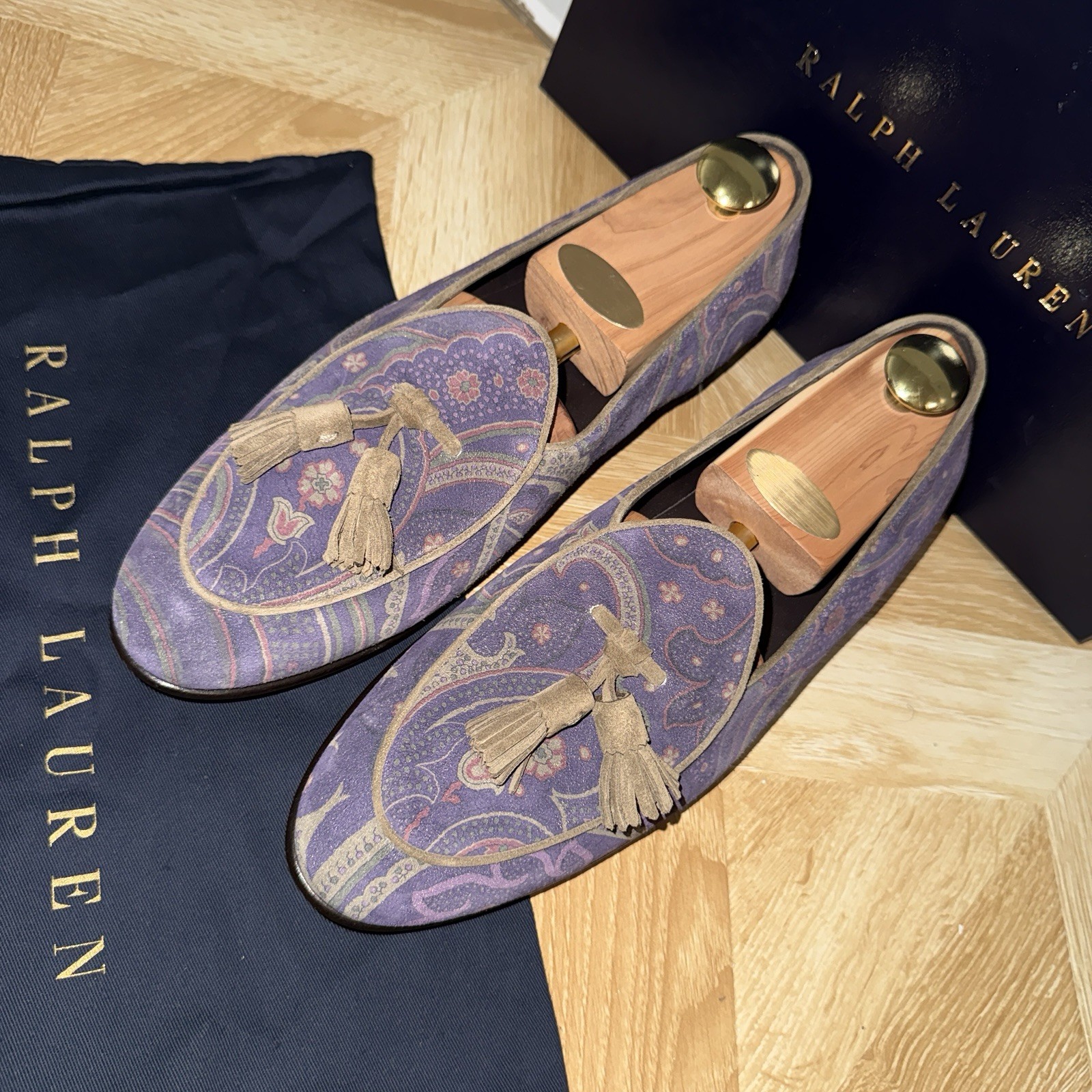 Ralph Lauren Purple Label Paisley Tassel Suede Leather Shoe Rare Polo Italy 11