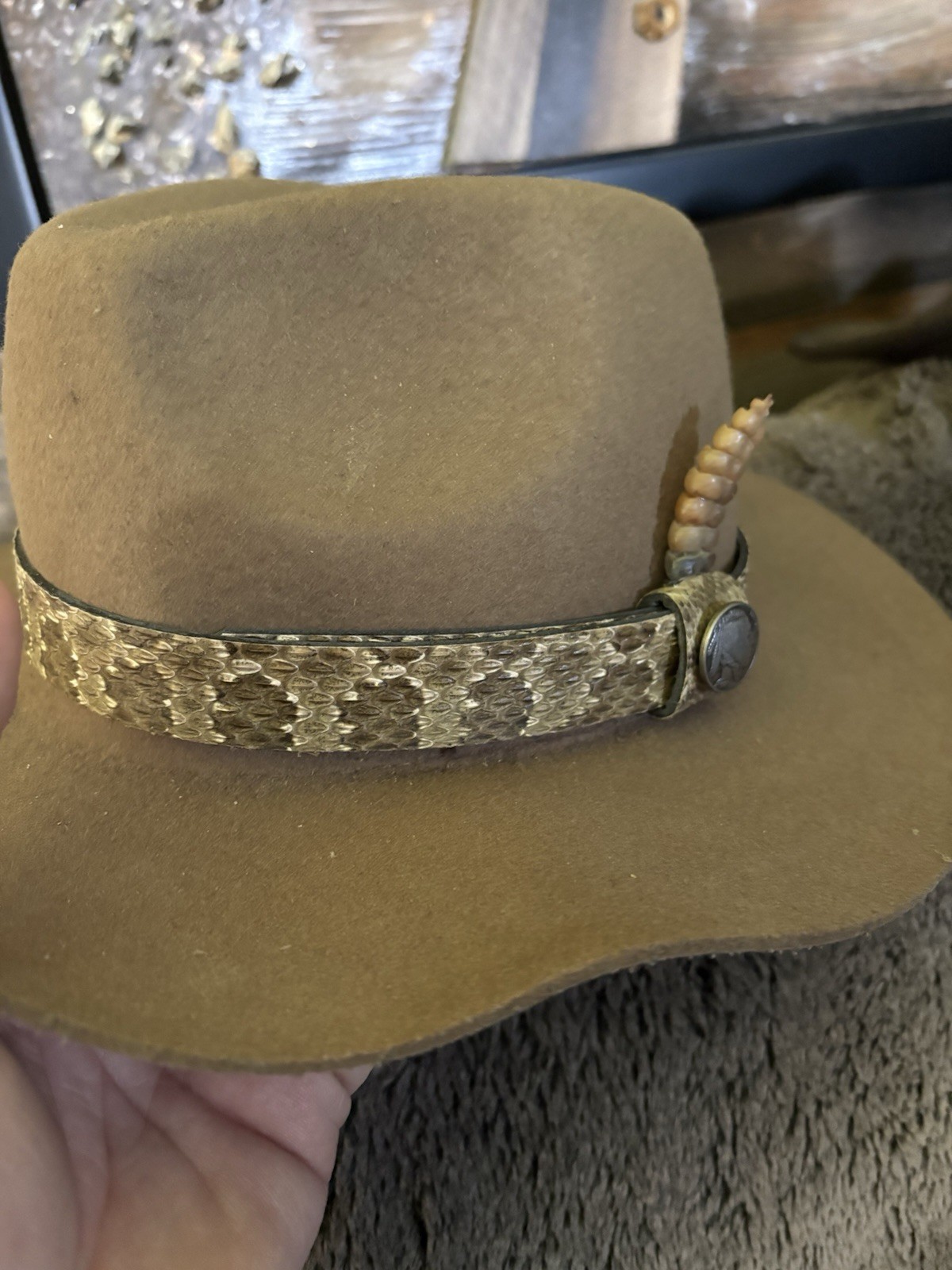Rattlesnake Hat Band With Rattle 7/8” Wide.