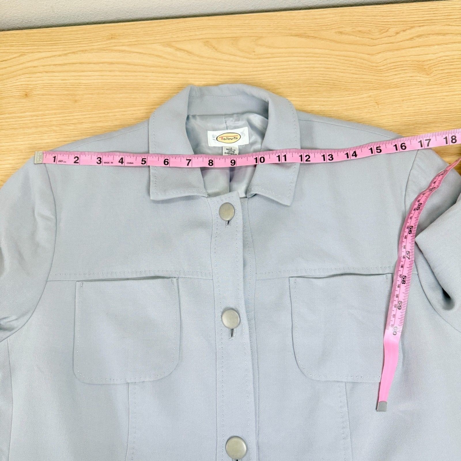 Talbots Wool Safari Utility Jacket Blazer Size 14 Light Blue Japan Vtg Career