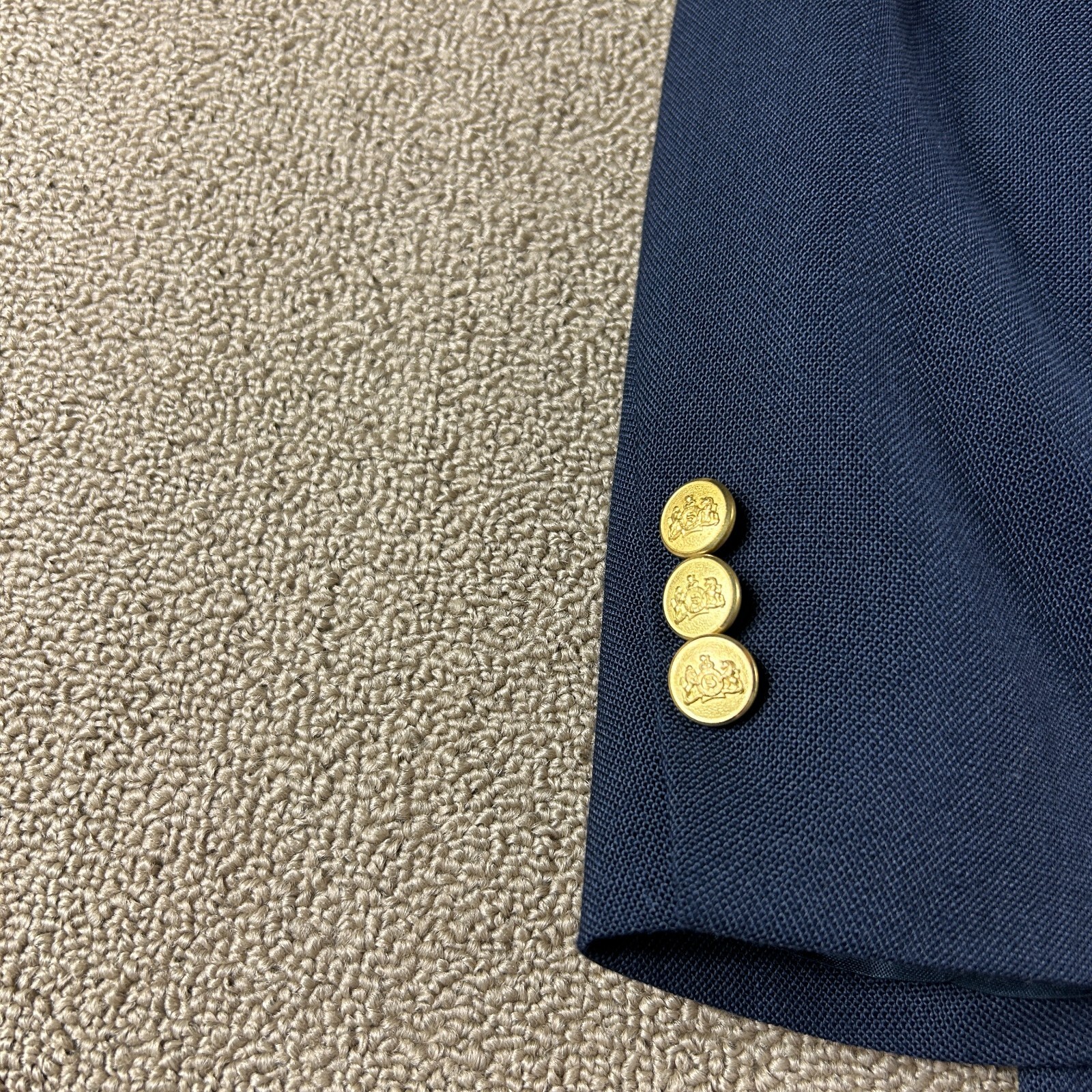 Stafford Worsted Wool Polyester Gold Button Blazer Sport Coat Blue Size 46L