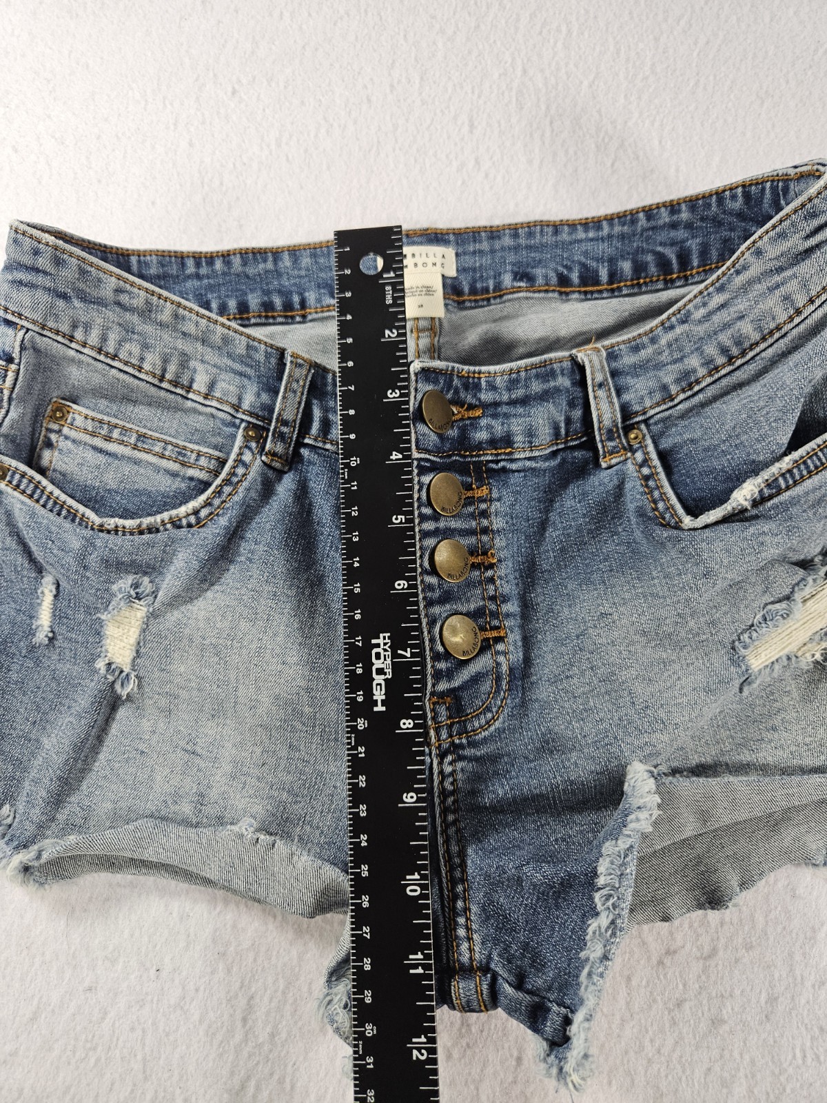 Billabong Distressed Denim Shorts Size 28 Button Fly Cut Off Frayed Hem Blue