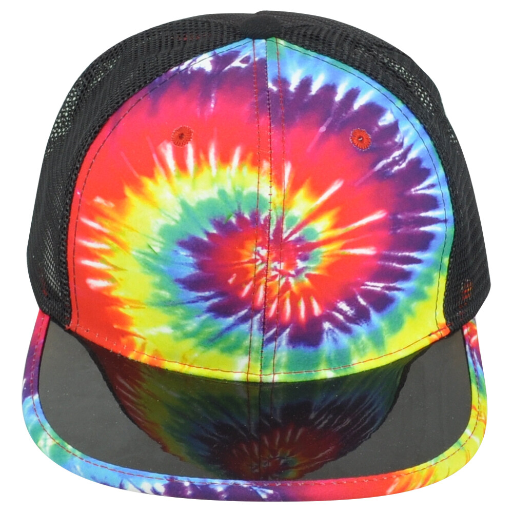 Tye Dye Colorful Pattern Blank Transparent PVC Snapback Trucker Mesh Hat Cap