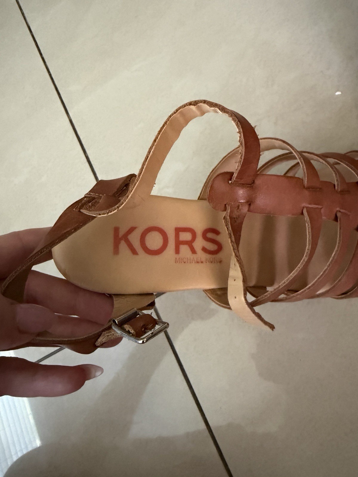 Michael Kors Brown/Beige Leather Strappy Ankle Strap Open Toe Heels US 7.5