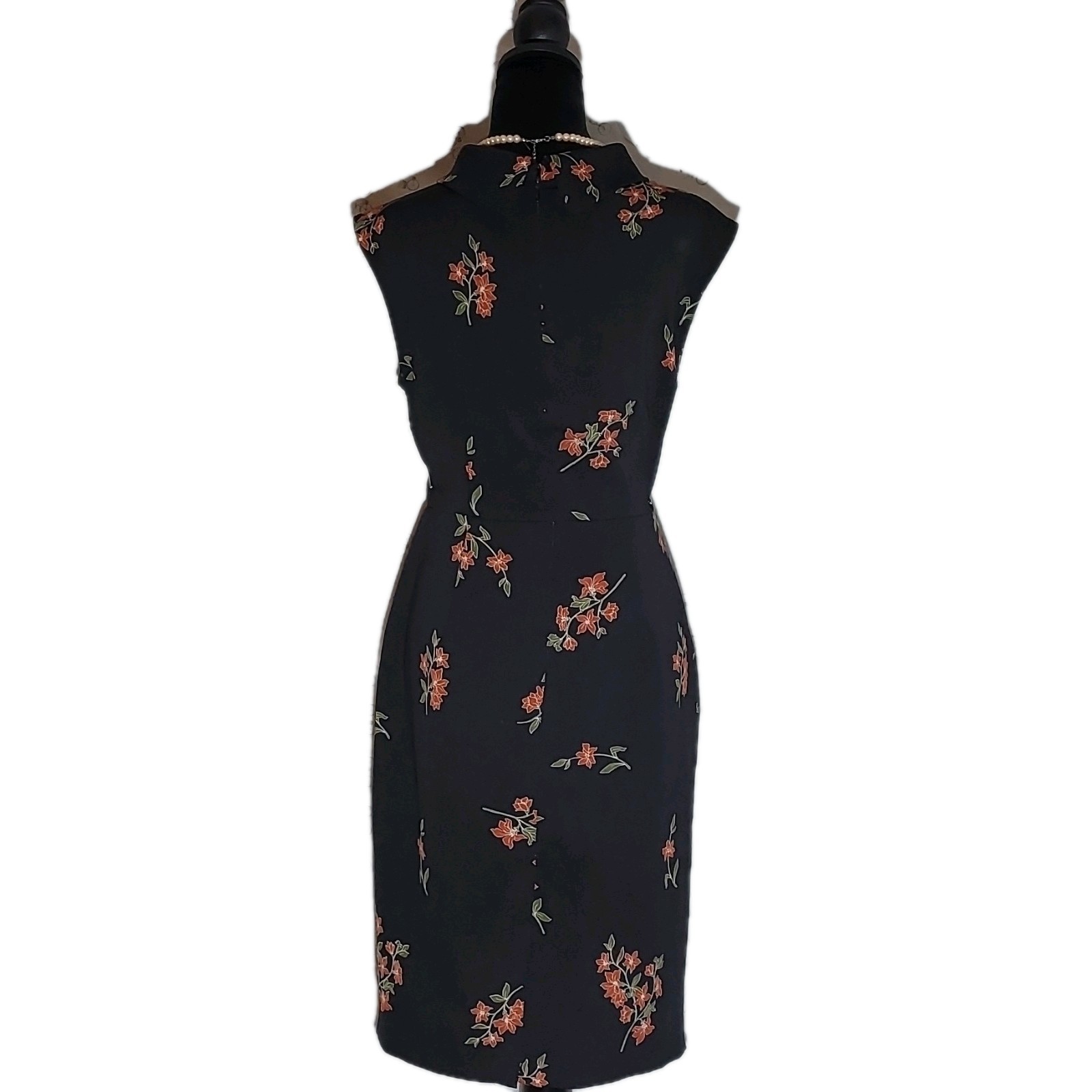 Ann Taylor Factory Black Floral Sheath Dress Mock Neck Sleeveless Lined Zip 4