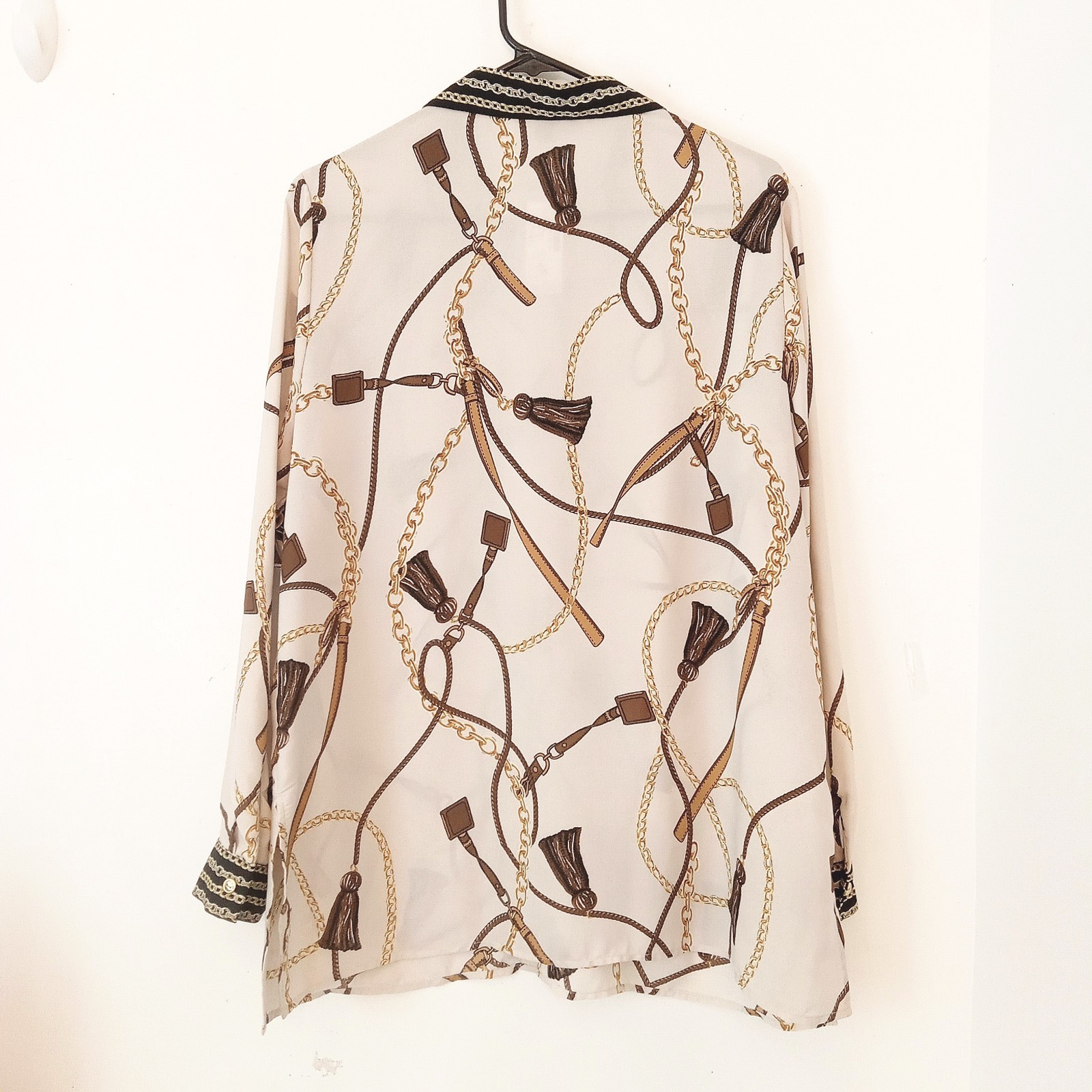DRESSBARN NWT EQUESTRIAN / CHAIN PRINT BUTTON FRONT TUNIC BLOUSE-SIZE LG