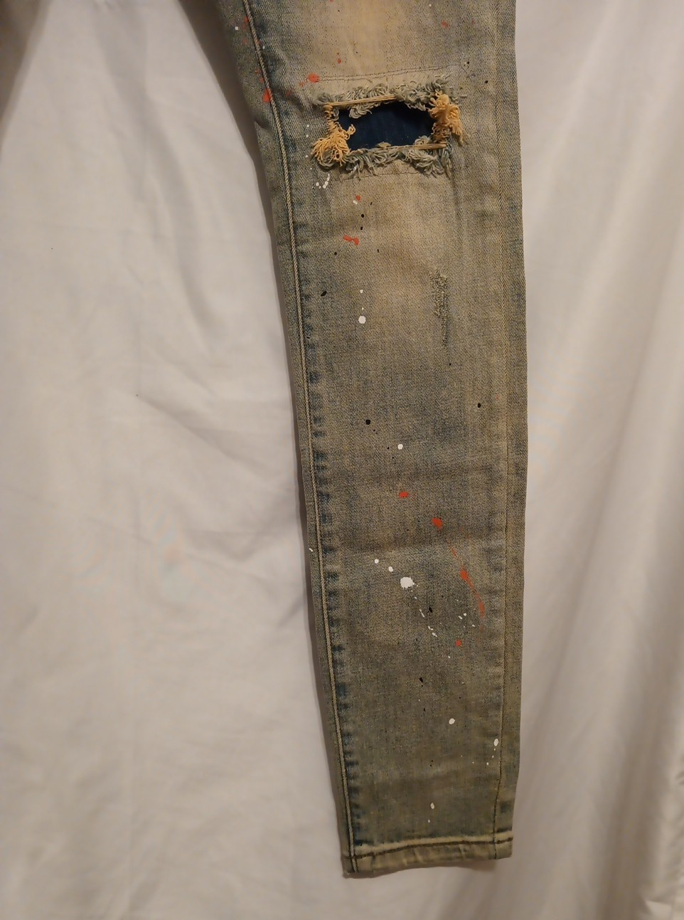 THRT Citrus Denim Jean Men 28 Blue Paint Splatter Slim Leg Distressed Drawstring