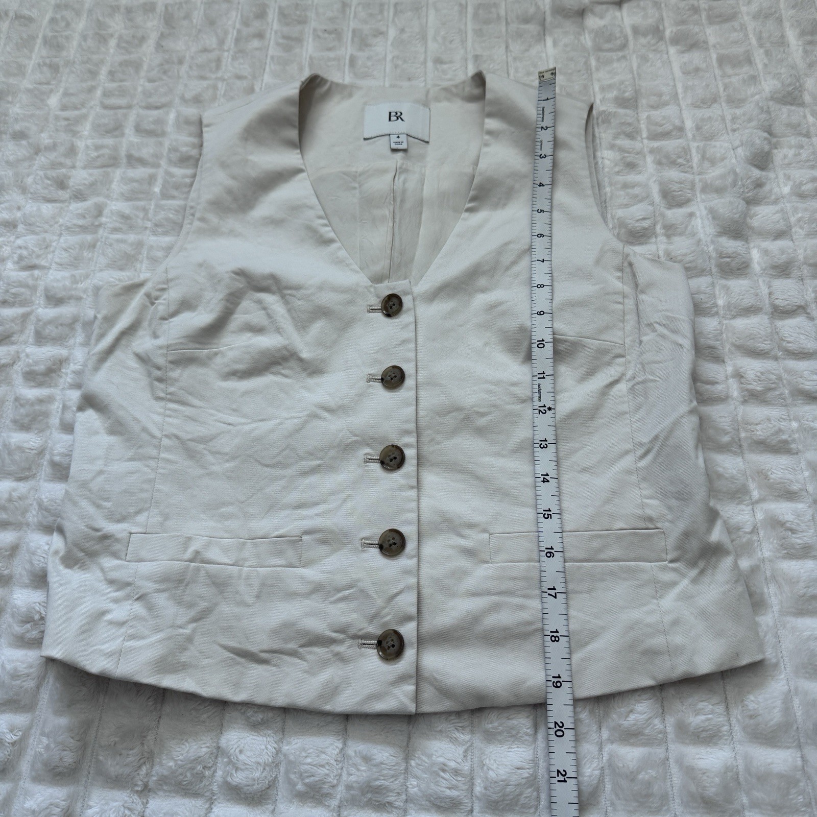 BANANA REPUBLIC Women’s 4 Cream Linen Blend Button-Up Sleeveless Vest Preppy 90s