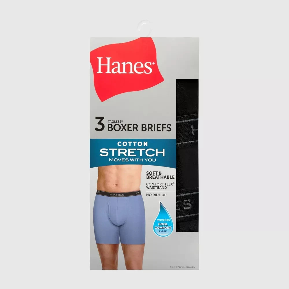 Hanes Men’s 3 Boxer Briefs – Black Cool Comfort Cotton Underwear