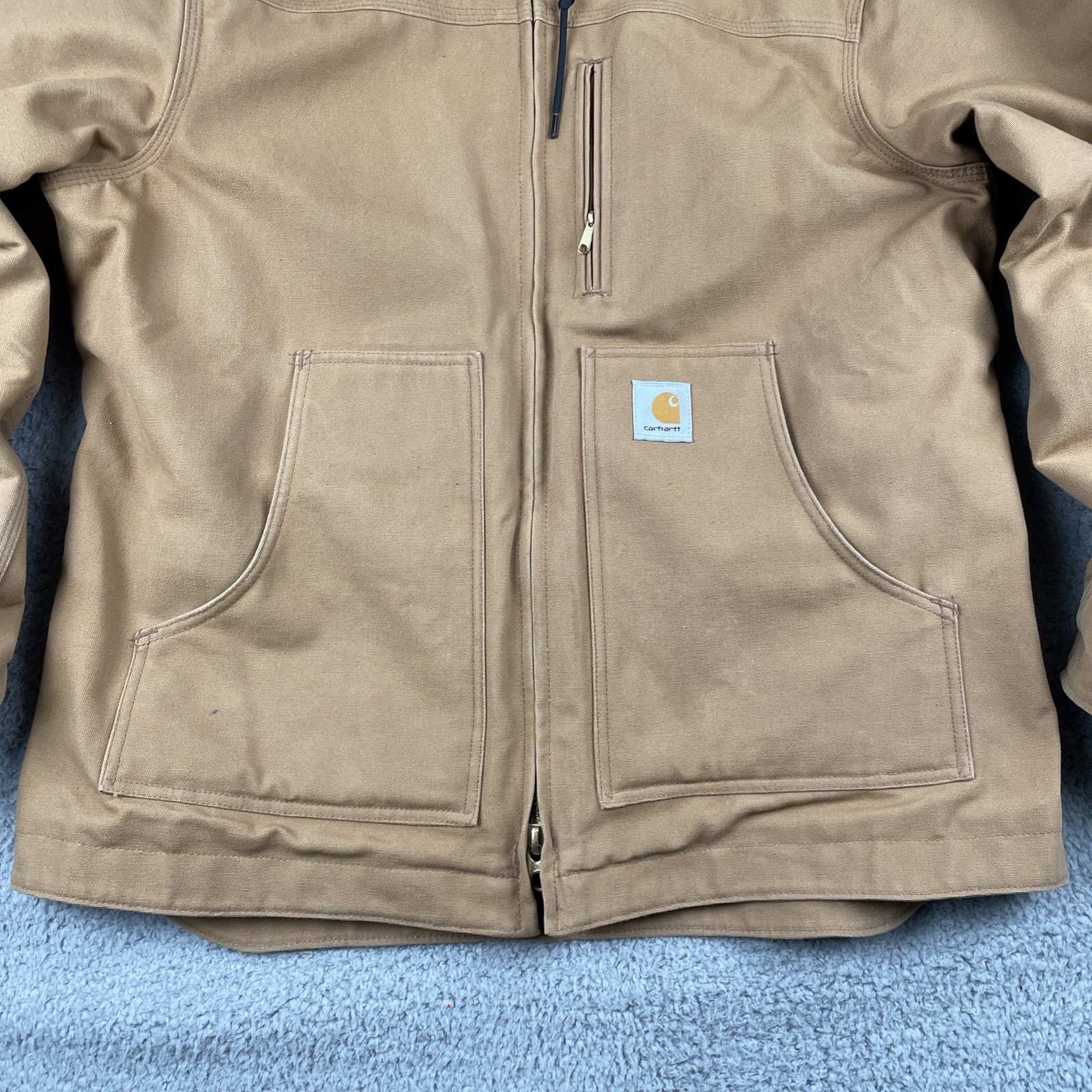 Carhartt Jacket Zip Up Hoodie Caramel Brown Fleece Lined Triple Stitched Large