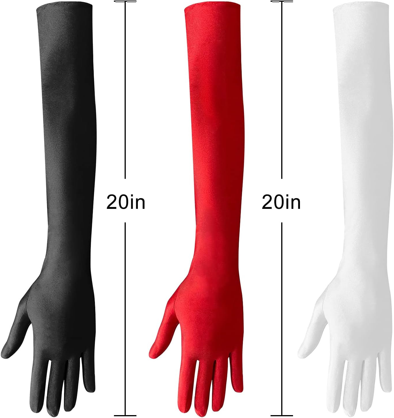Long Black Opera Gloves for Women, 1920S Satin Stretchy Elbow Length Party Glove