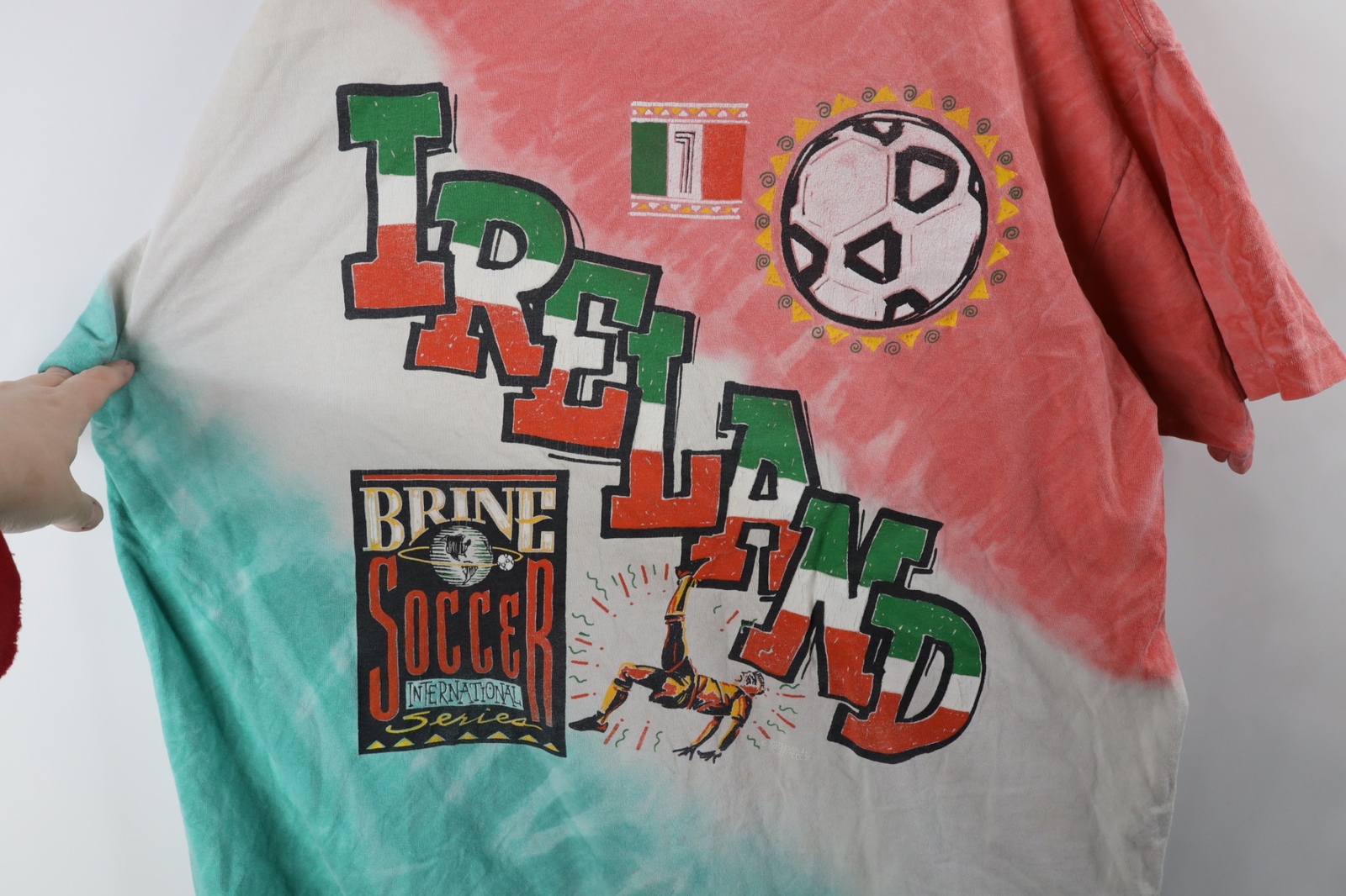 Vtg 90s Mens XL Distressed Spell Out 1994 World Cup Soccer Ireland T-Shirt USA
