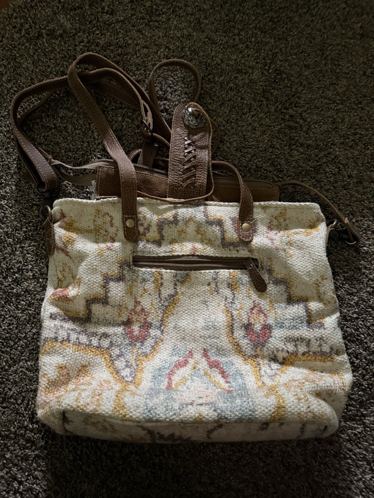 Myra Bag Large Western Horse Tote Multicolor Zip Lined Inner Pockets Strap