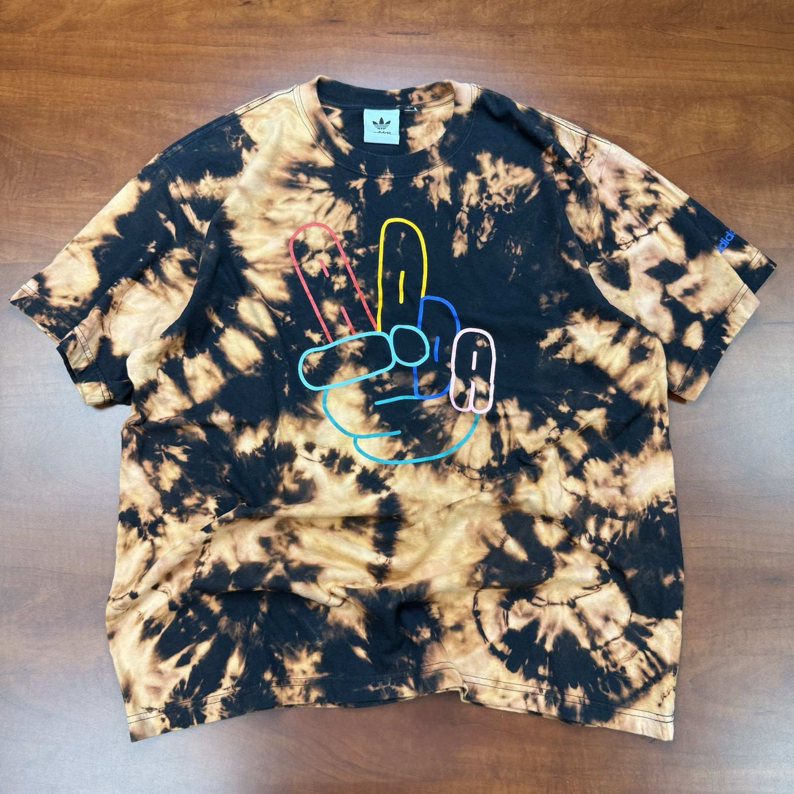 Adidas CUSTOM Bleach Tie Dye Peace Sign Logo Black Mens XL Handmade Bleached Sun