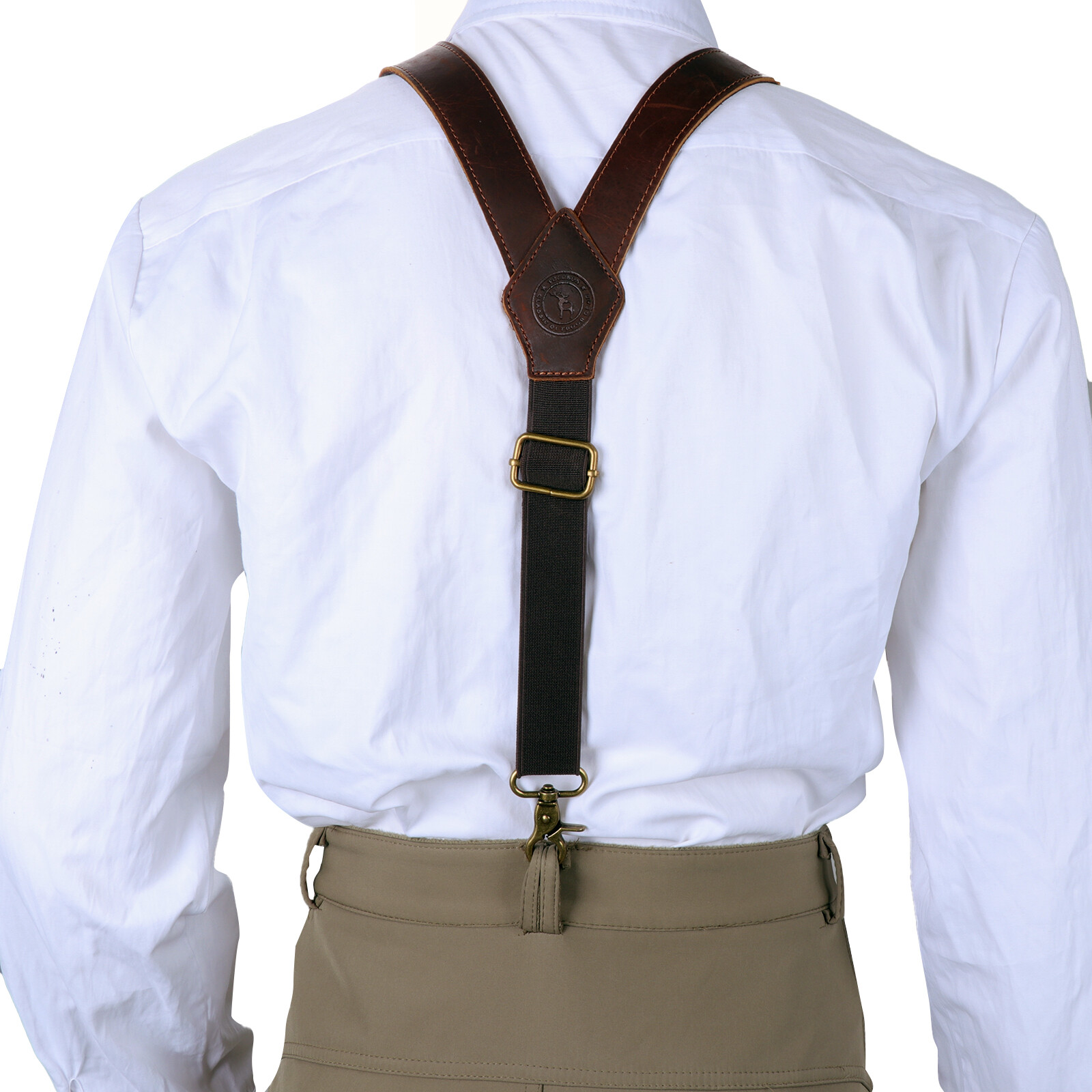 TOURBON Men’s Y-Back Suspender Pants Braces 3 Hook Adjustable Vintage Leather US