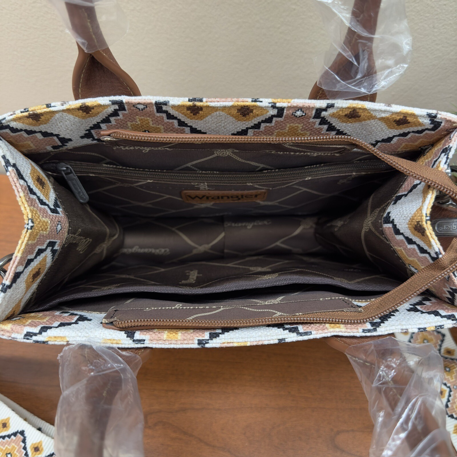 Wrangler Tote Crossbody Aztec Purse Coffee Brown Southwestern Bag NWT