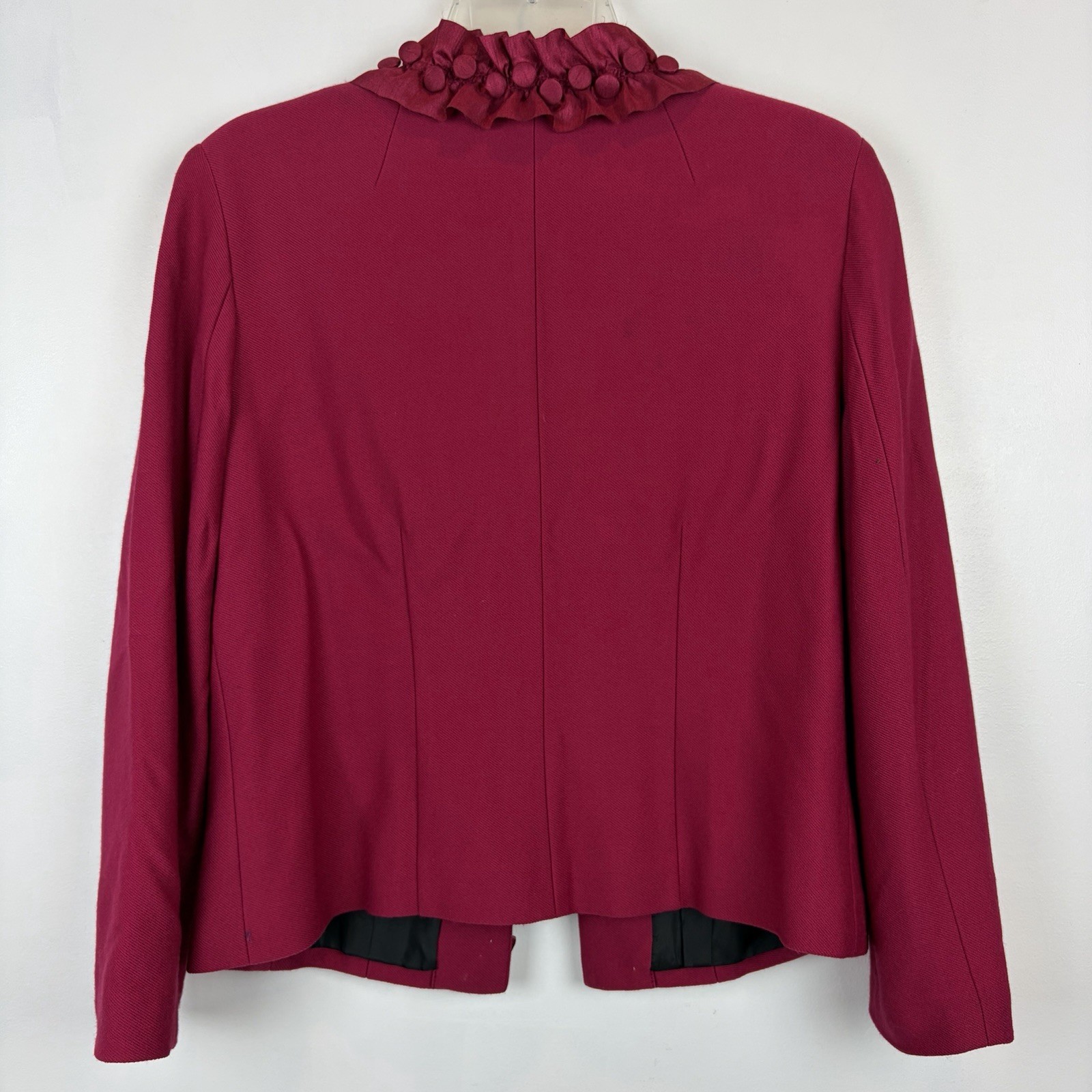 Coldwater Creek Blazer Womens 8 Red Ribbon Ruffle Jacket Feminine Office Career