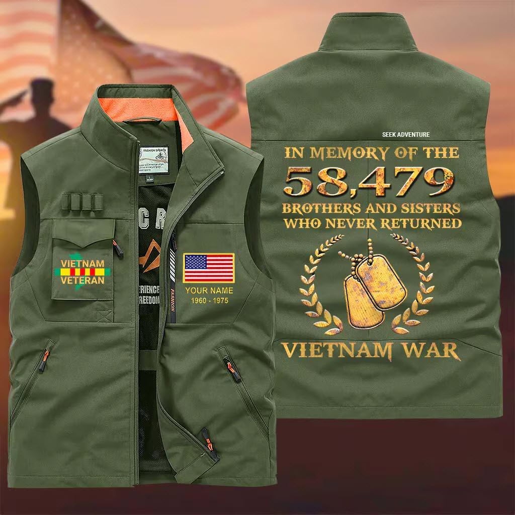 Custom Proudly Served Vietnam Veteran Multi-Pocket Vest Military Veteran Gift