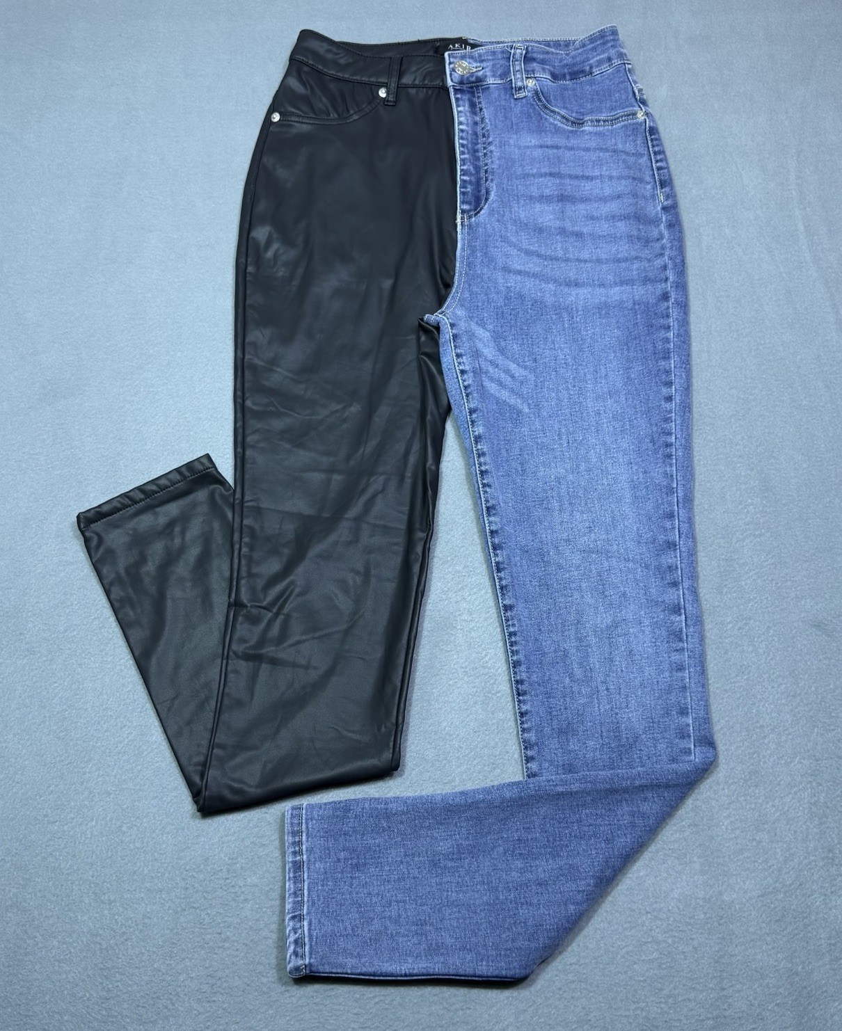 Akira Split-Leg Faux Leather Denim Jeans Womens 13 (26×31) Highrise Skinny Taper