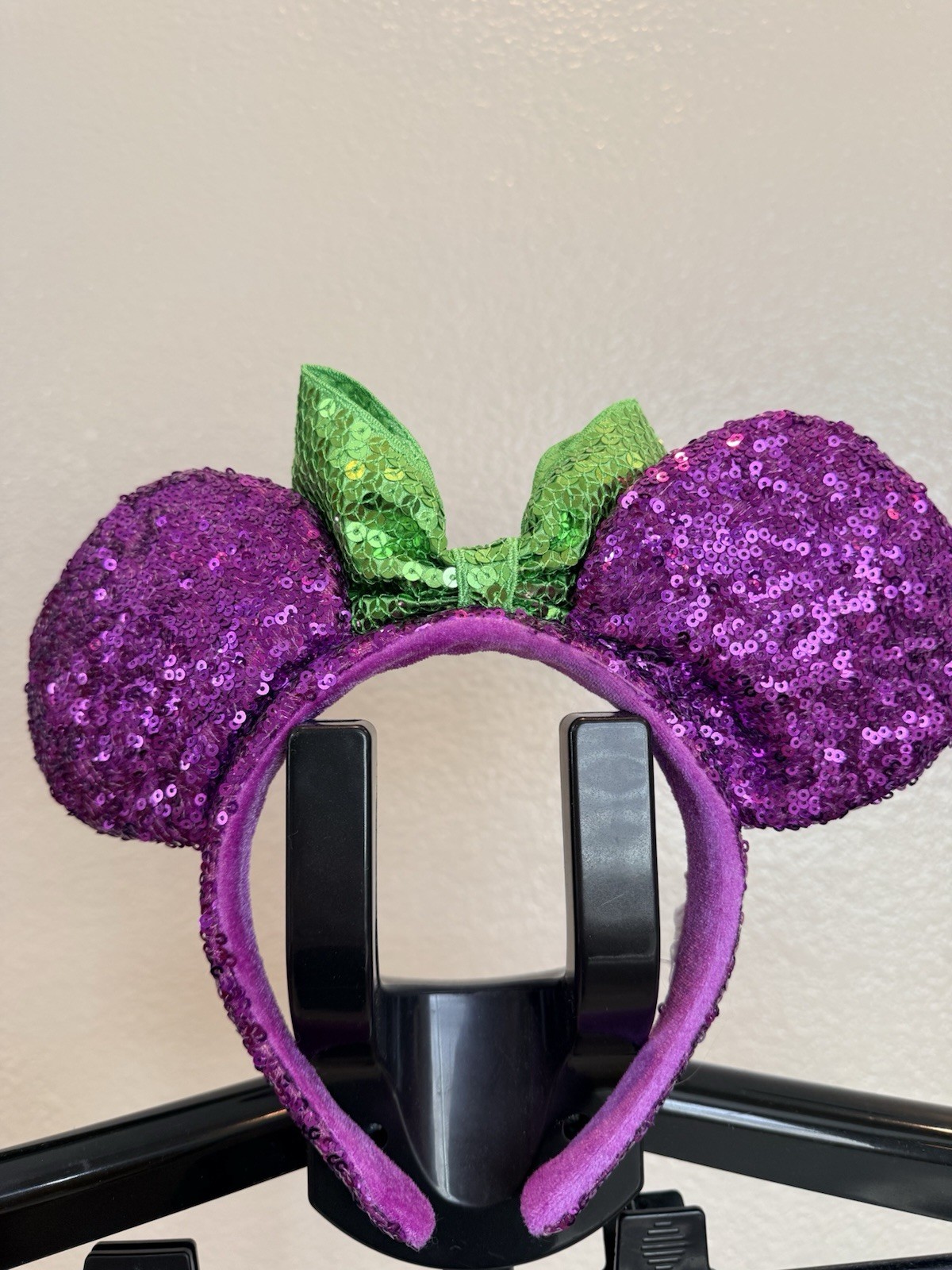 Disney Halloween Purple Sequin Mouse Ears Headband w/ Green Sequin Bow