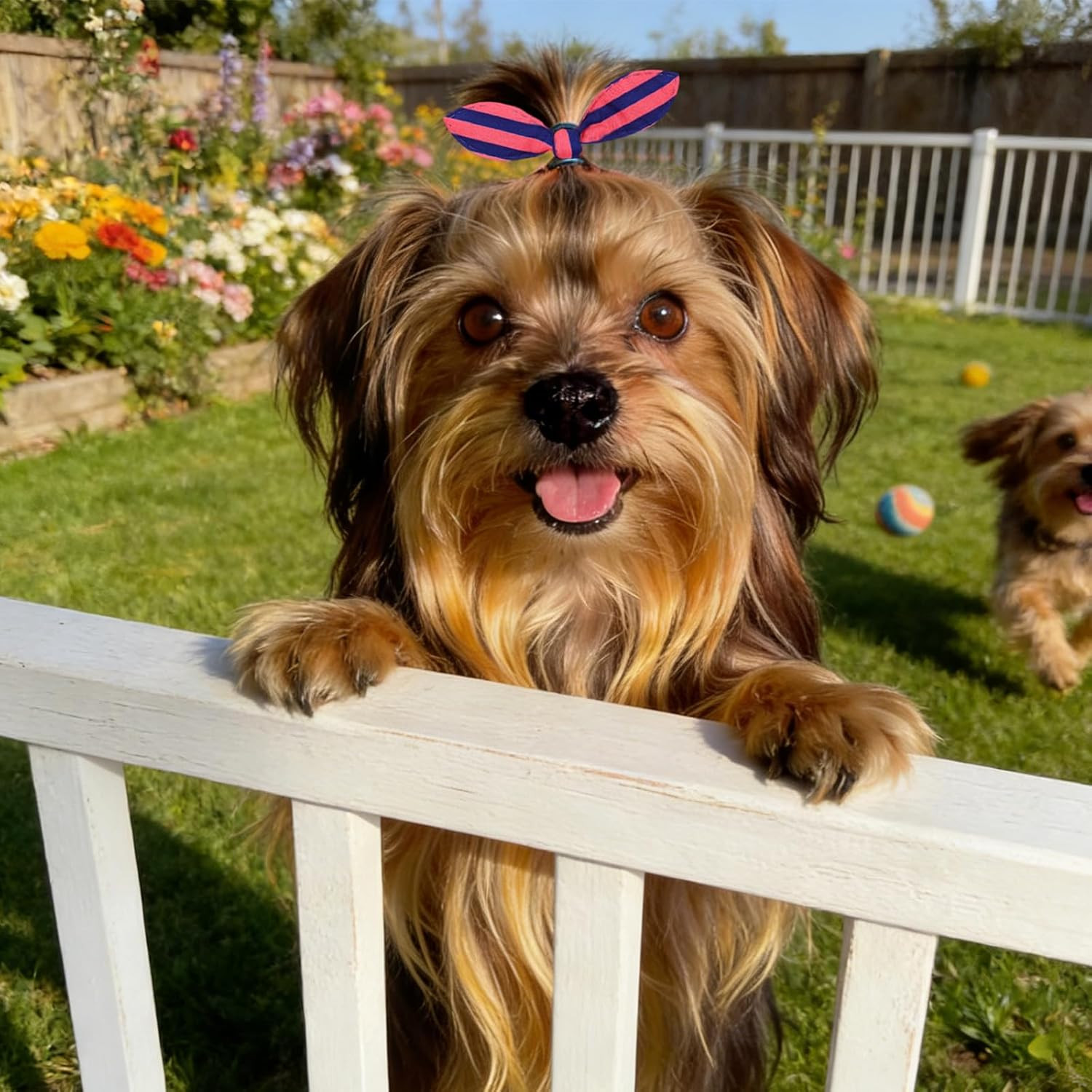 50 Pcs Small Dog Hair Ties, Rabbit Ear Shape Hair Bows with Rubber Bands, Cute M