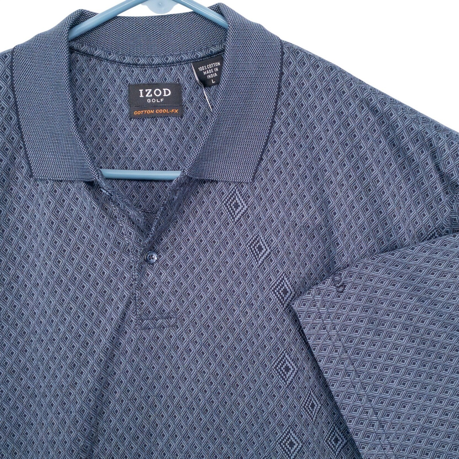 IZOD Golf Polo Shirt Mens Large Navy Blue Geometric Cool-FX 100% Cotton NWT