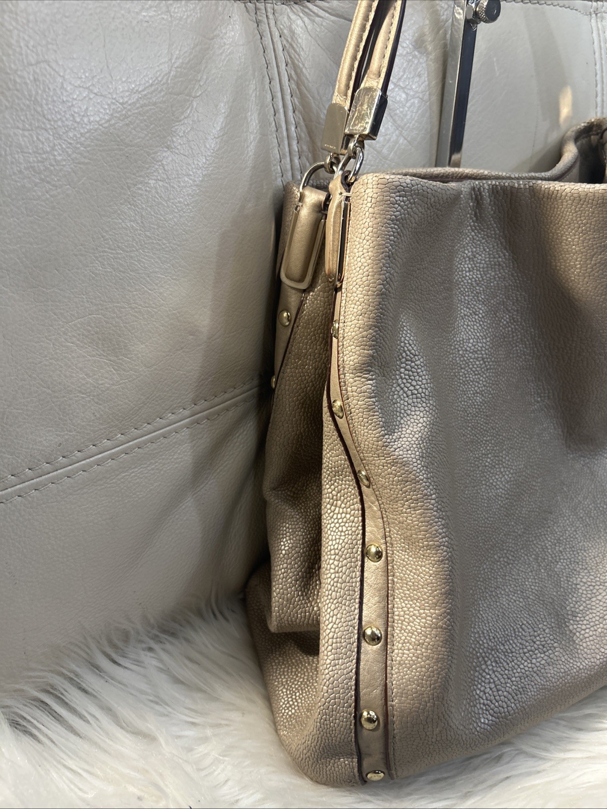 Coach Bag F35211 Phoebe Madison Studded Caviar Ret$495. Metallic Neutrals