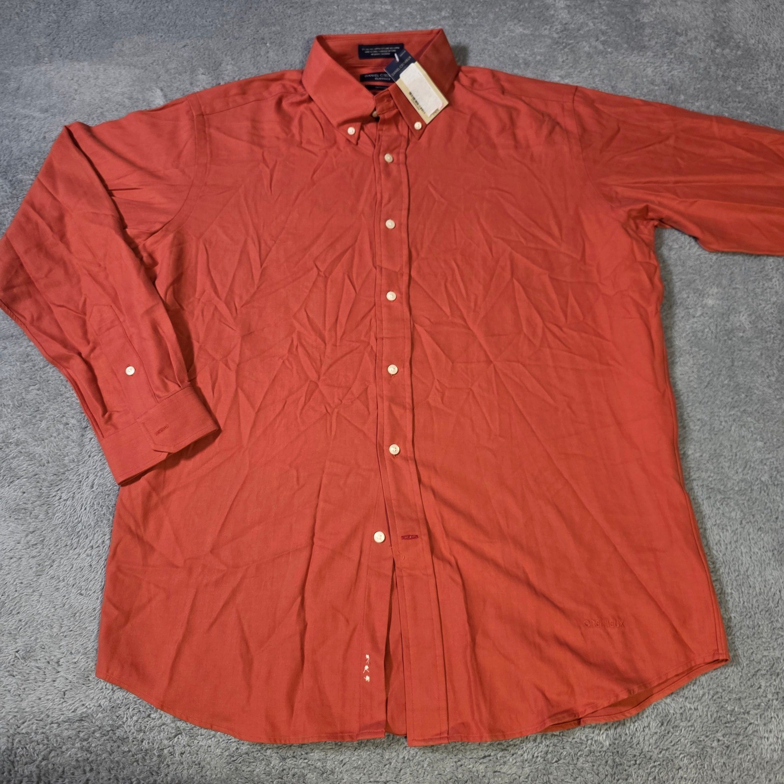 Daniel Cremieux Mens L Button Down Shirt Orange Silk Cotton Tailored Fit NWT