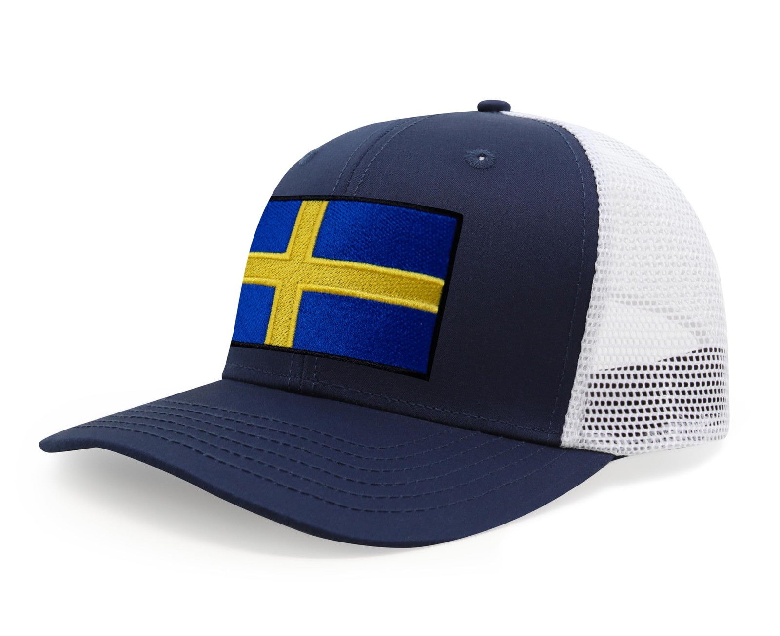 Swedish Flag Hat for Men and Women – Snapback Trucker Baseball Cap (Navy White)