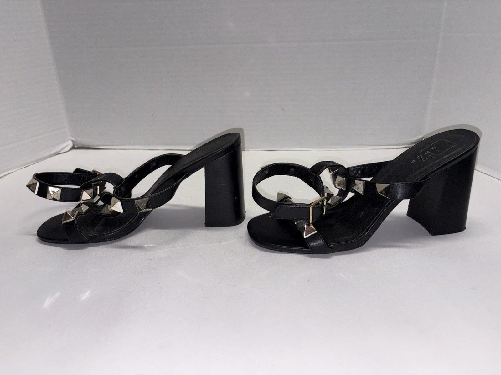 Block High Heel Studded Ankle Strap Buckle PU-Leather Open-Toe Formal Fashion 9