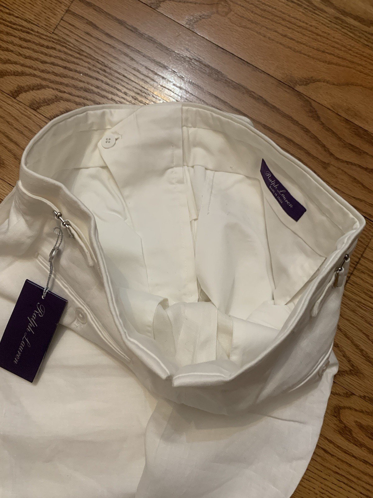 NWT Ralph Lauren PURPLE LABEL LINEN TROUSERS 30×34 SIDE TABS WHITE ITALIAN Pants