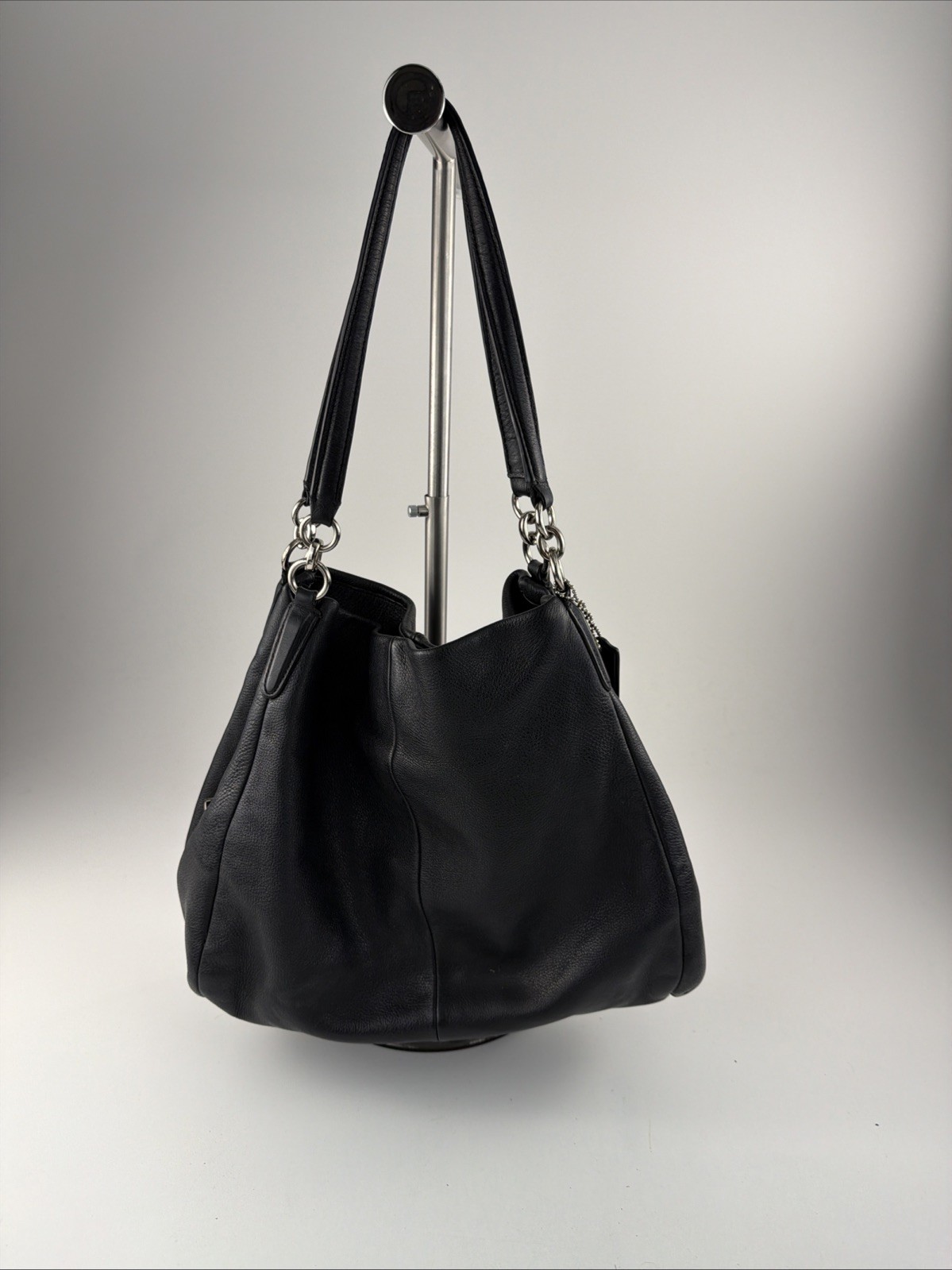 Coach Black Pebbled Leather Madison Phoebe Shoulder Bag Handbag Silver Accents