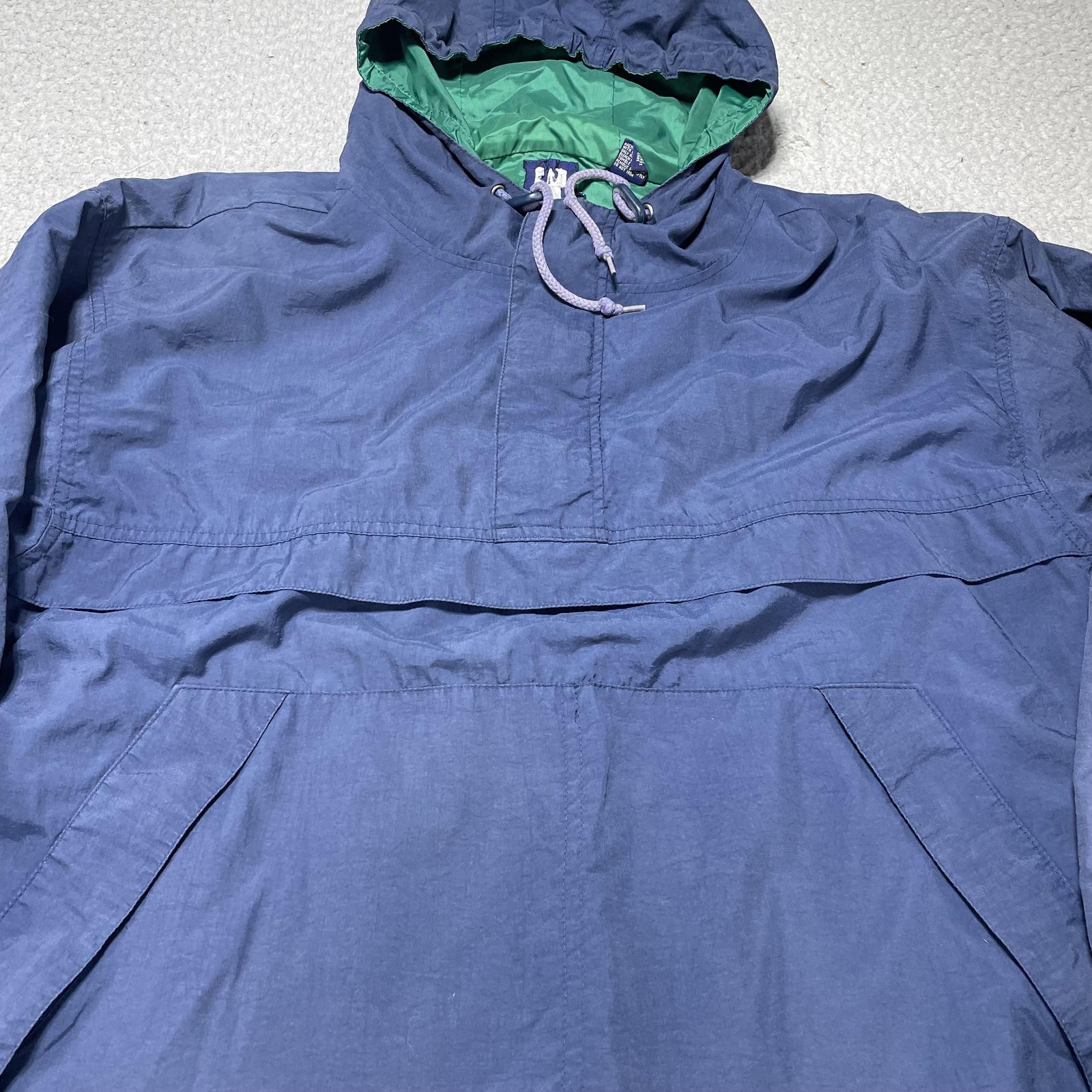 Vintage Gap Jacket Mens Medium Blue Green Nylon Hooded Anorak Pullover 90s