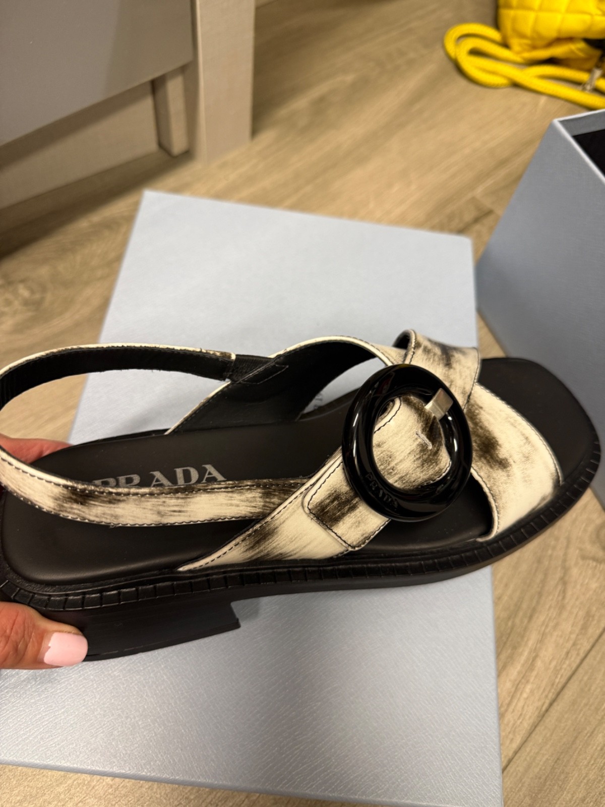 NWB PRADA Brushed Leather Slingback Buckle Black Re-Edition 1996 Sandals 39