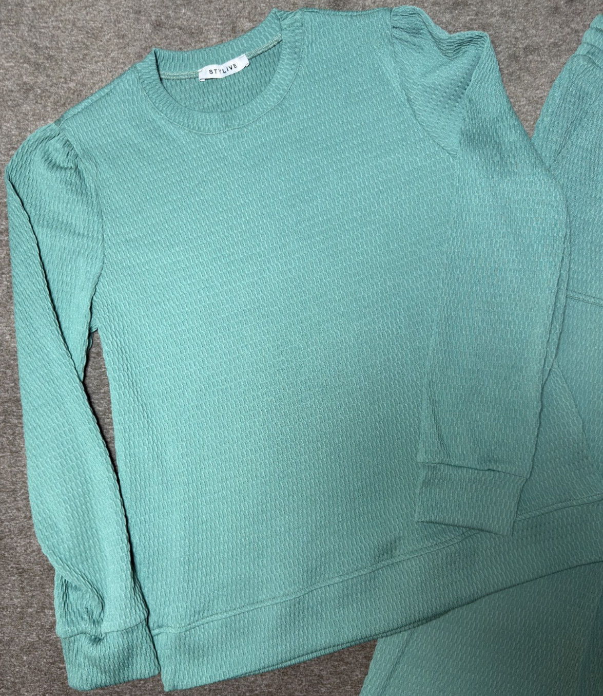 Stylive Teal Textured 2-Piece Boutique Lounge Set Top Pants Medium Made in USA