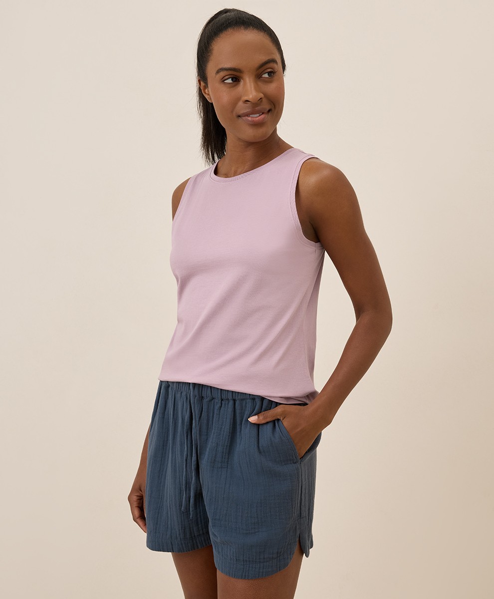 Pact Women’s Softspun High Neck Tank Top Small Lavender Haze Stretch Comfortable